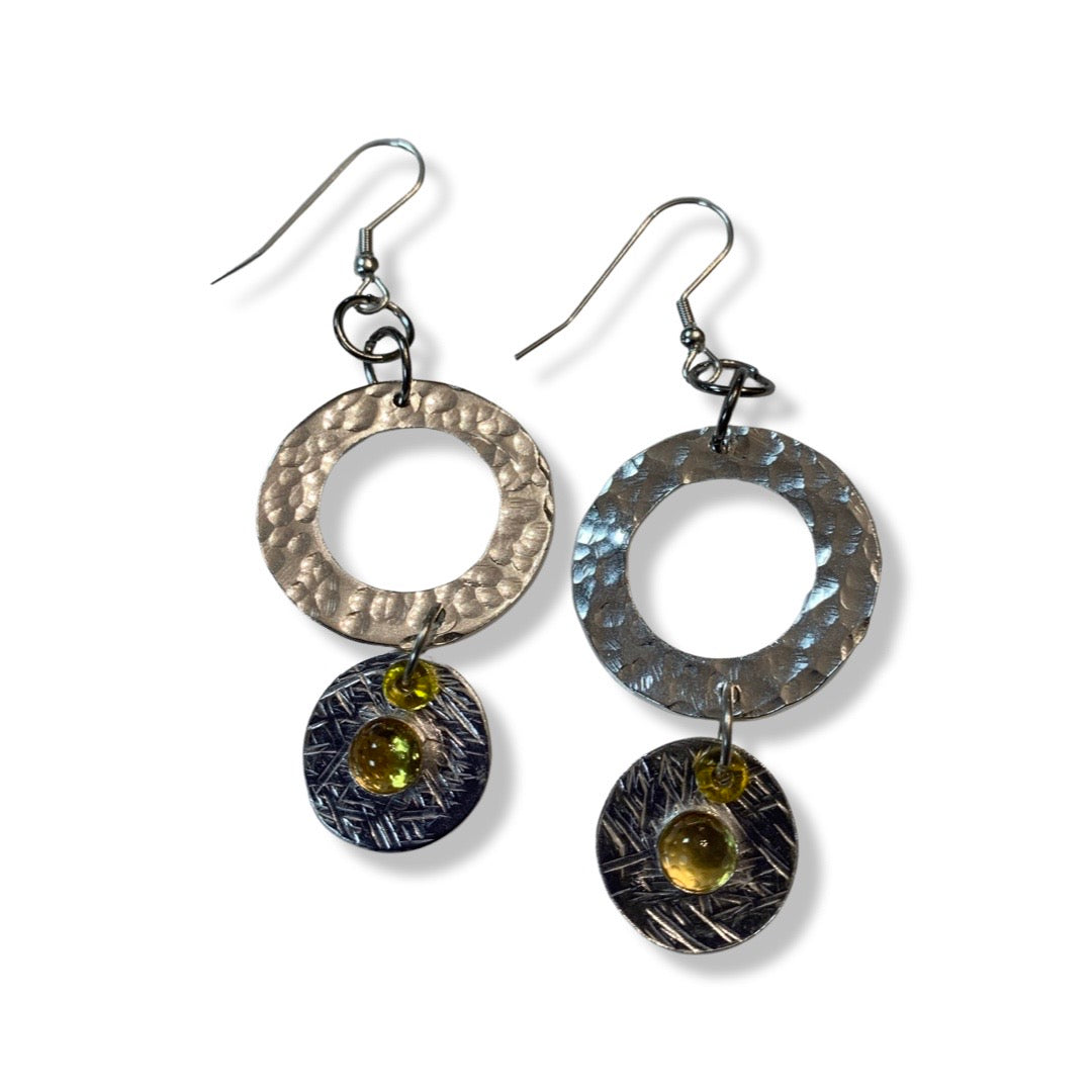Open Circle Citrine Silver Swinging Earrings