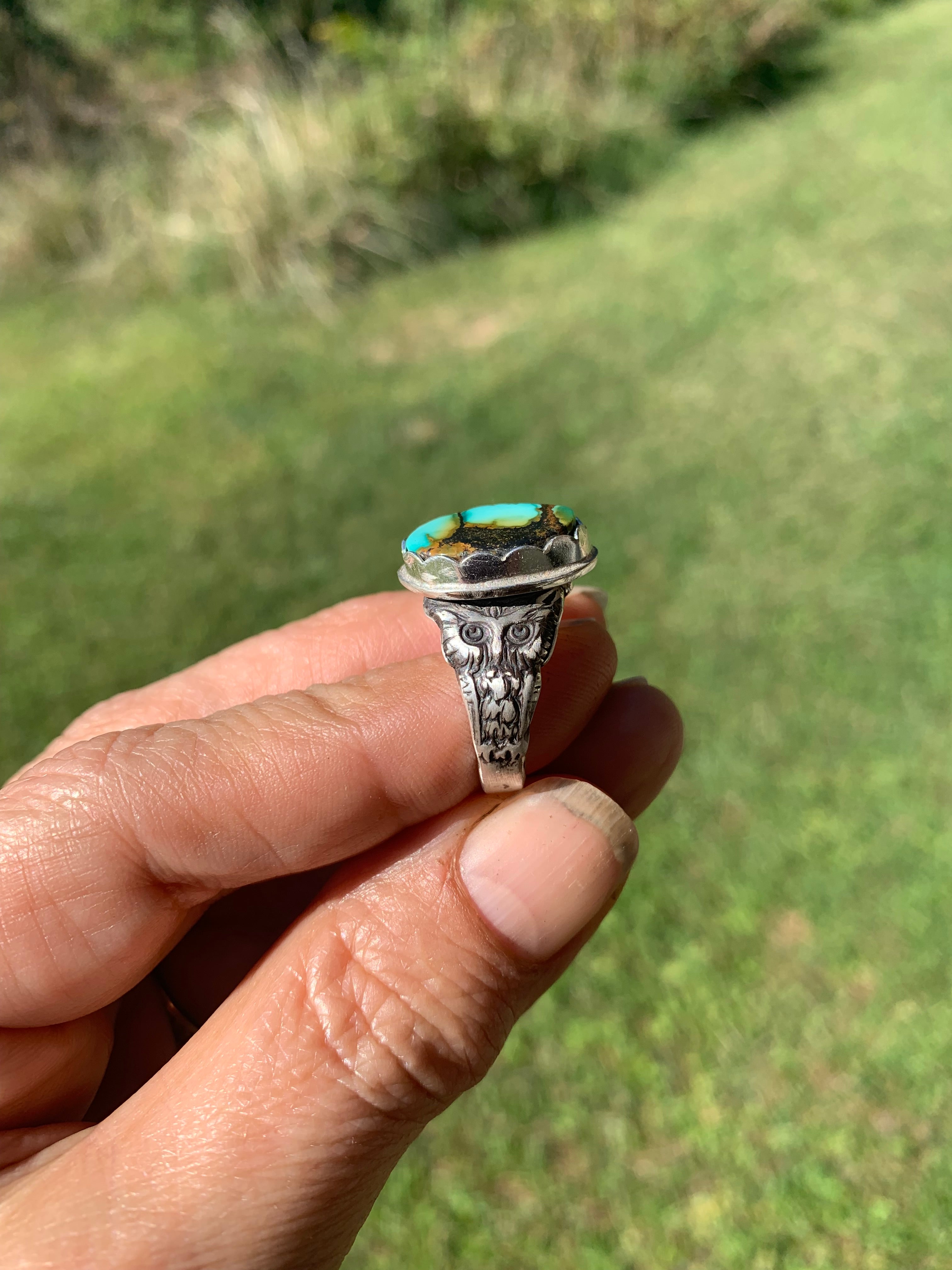 OWL Turquoise Ring Size 9 1/4