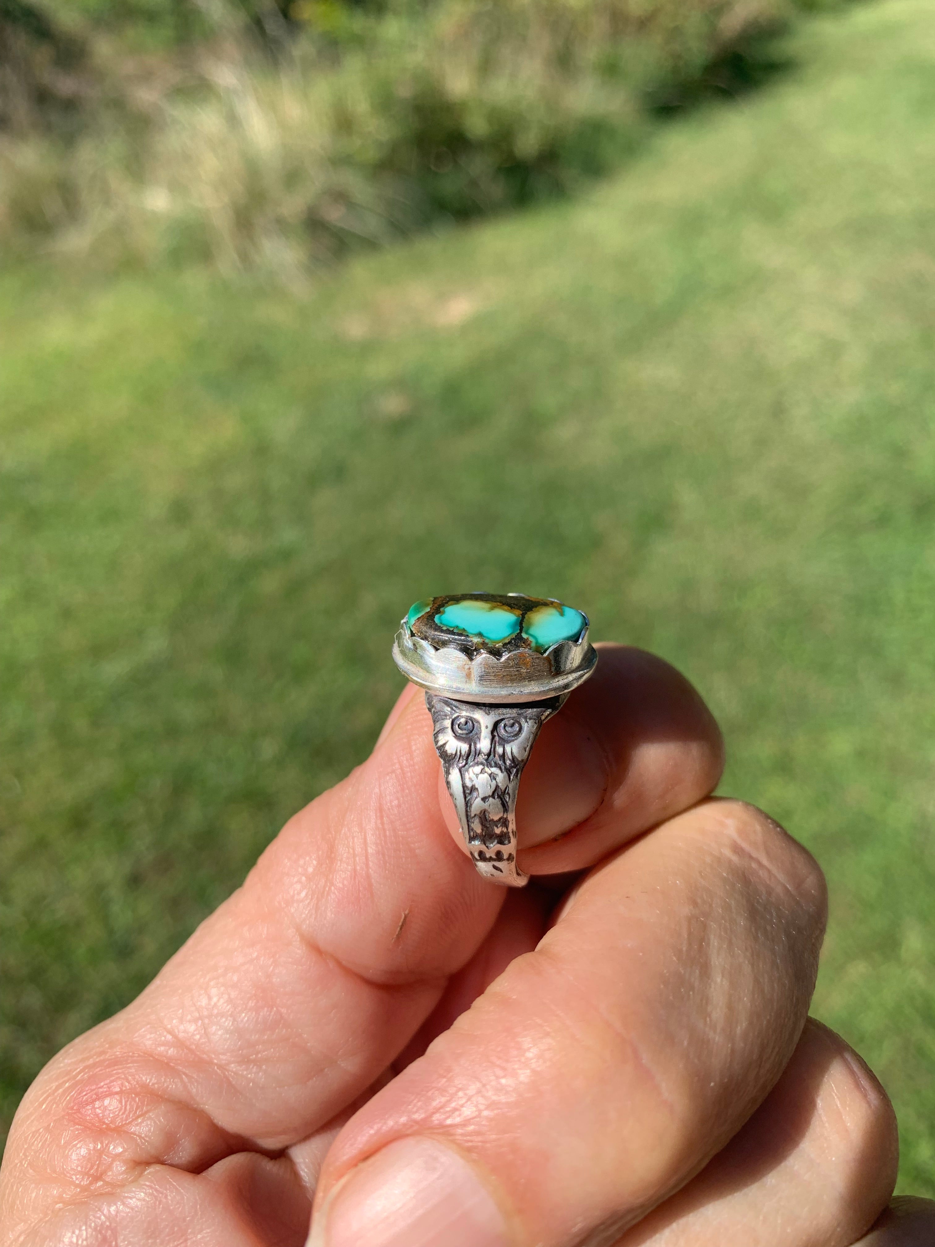 OWL Turquoise Ring Size 9 1/4