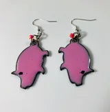 Pink Piggy Pig Enamel Earrings Handcrafted