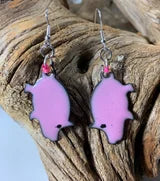 Pink Piggy Pig Enamel Earrings Handcrafted