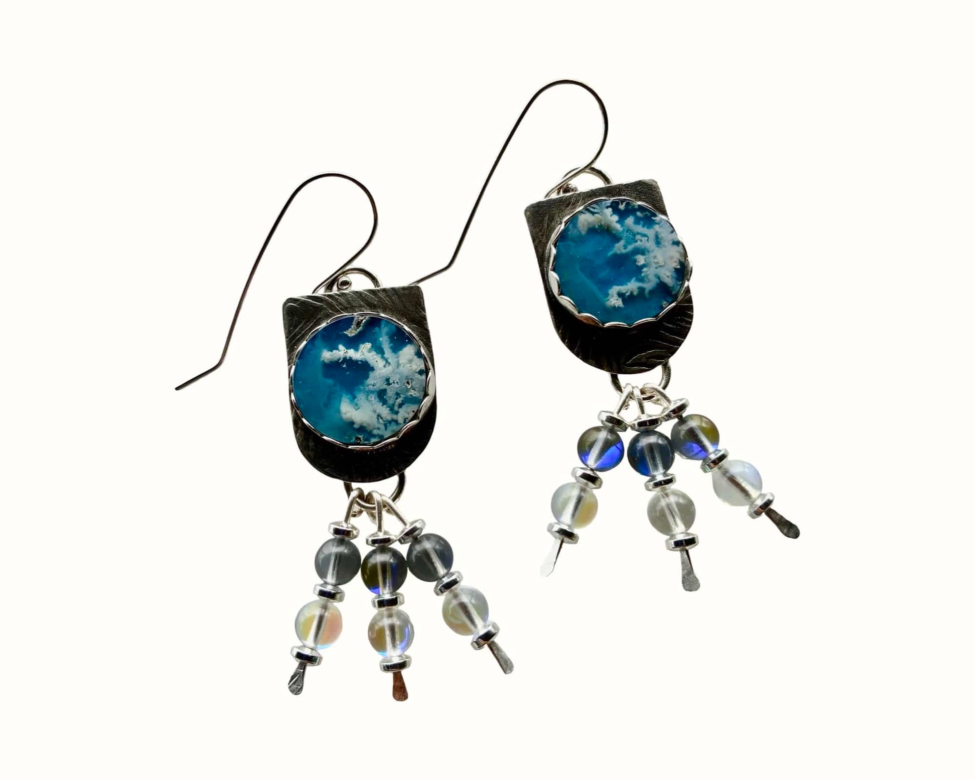 'Sky Between Storms'  One-of-a-Kind Plume Agate Earrings