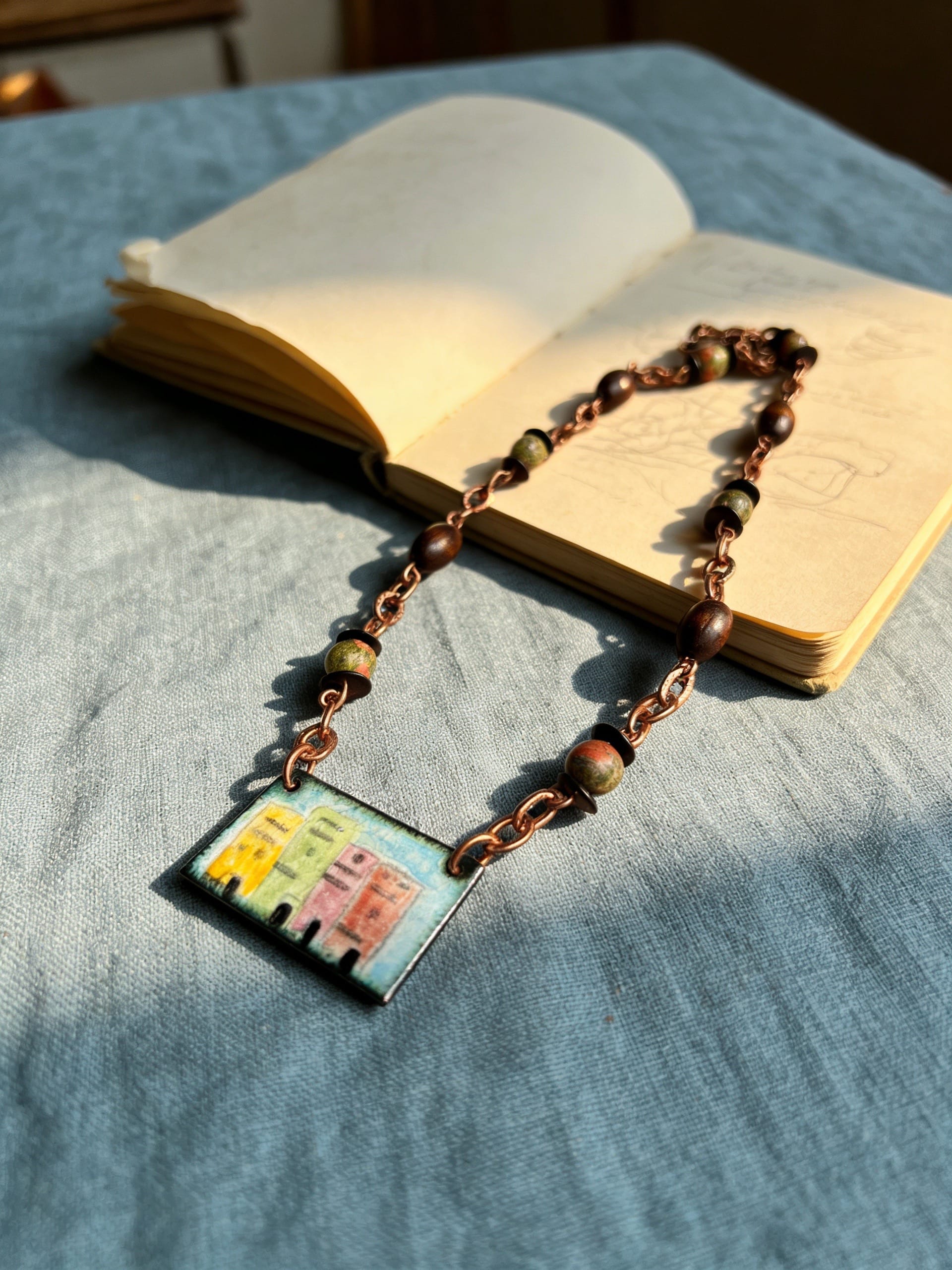 'Pueblo Skyline' Hand painted Enamel Pendant