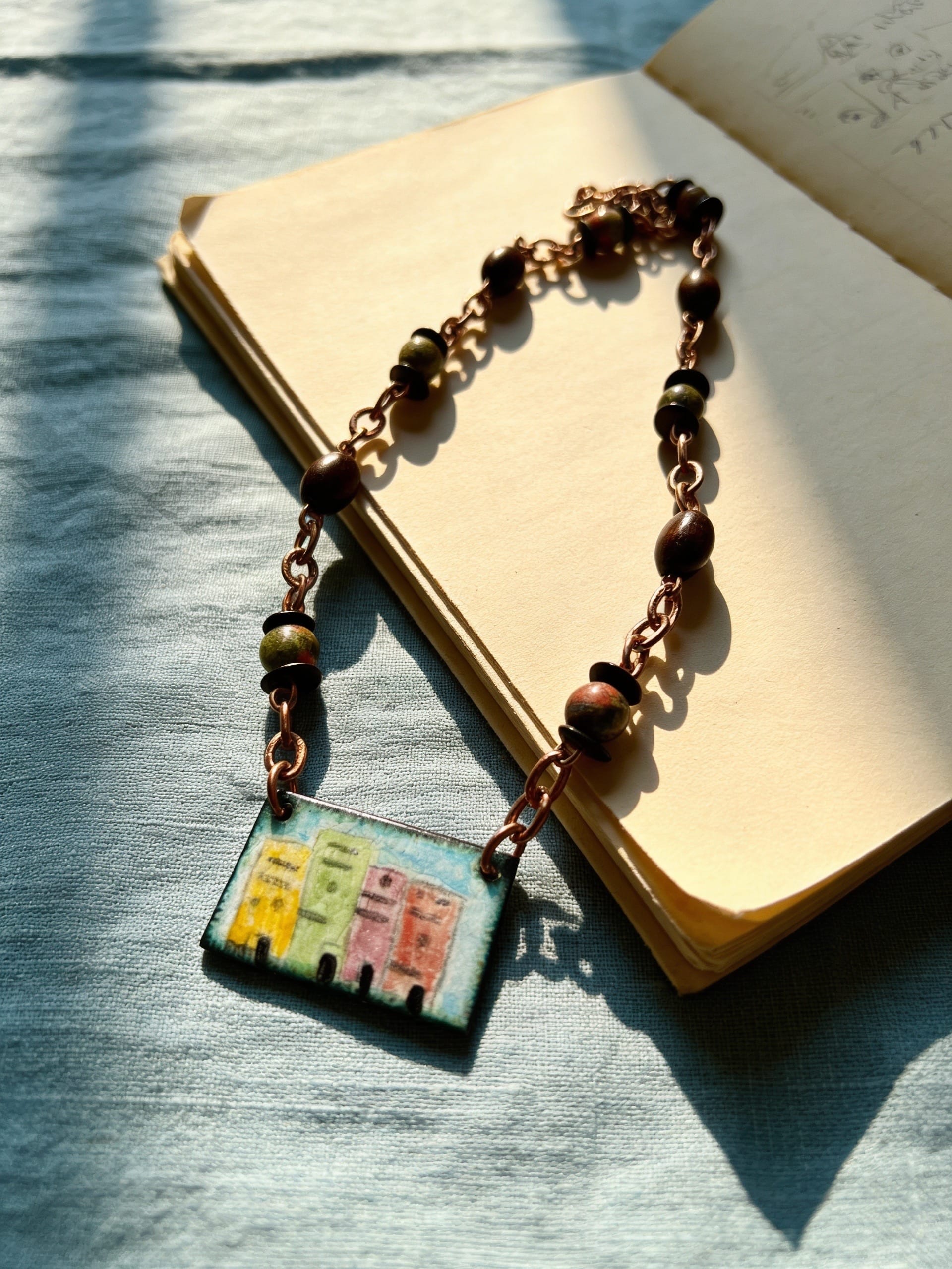 'Pueblo Skyline' Hand painted Enamel Pendant