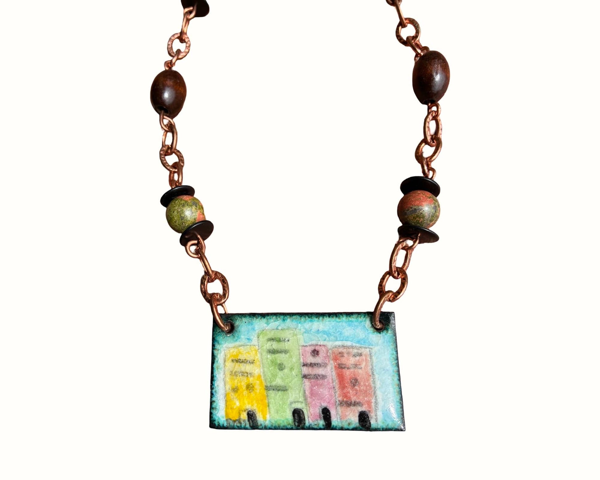 'Pueblo Skyline' Hand painted Enamel Pendant