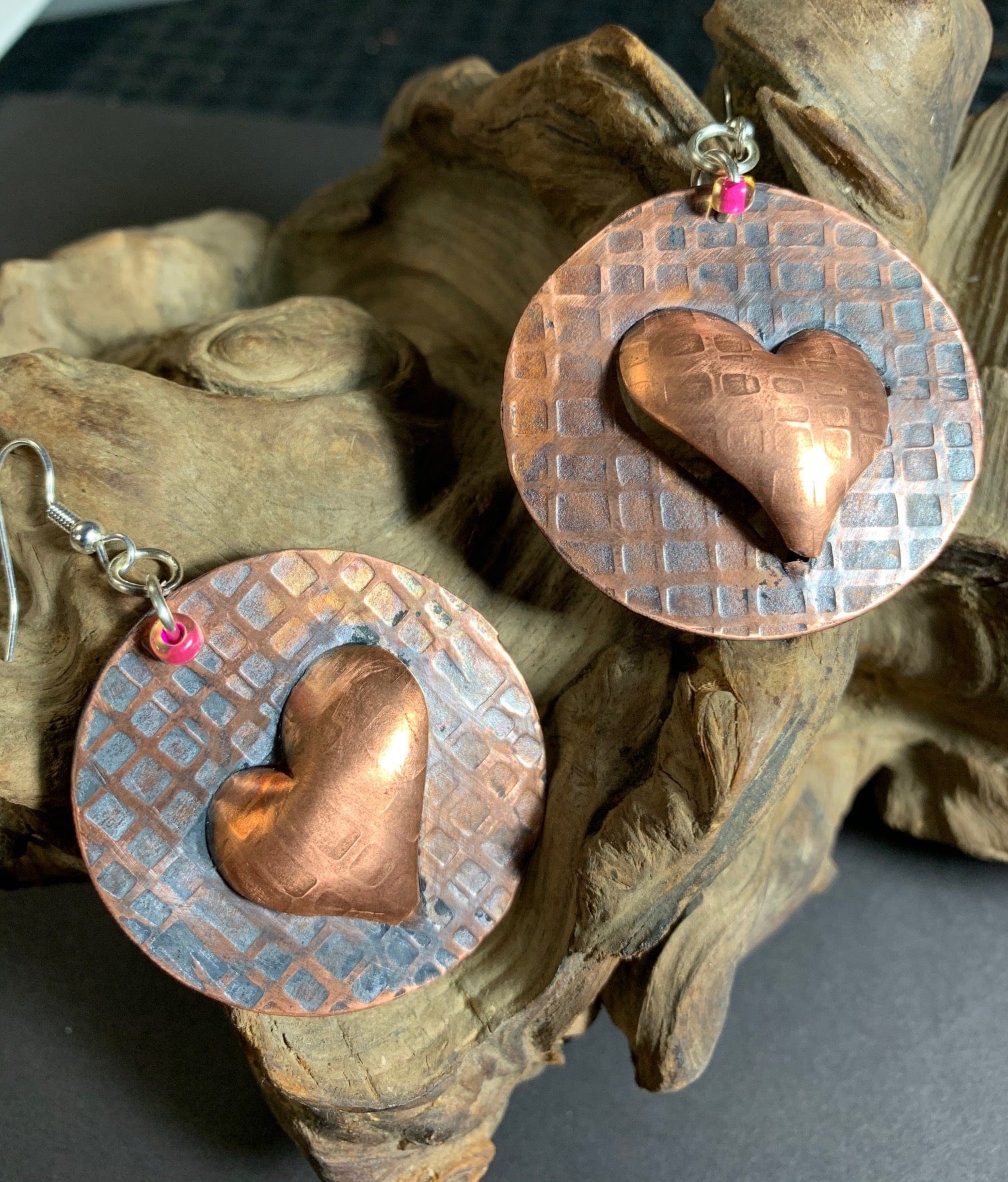 Copper puffed heart earrings