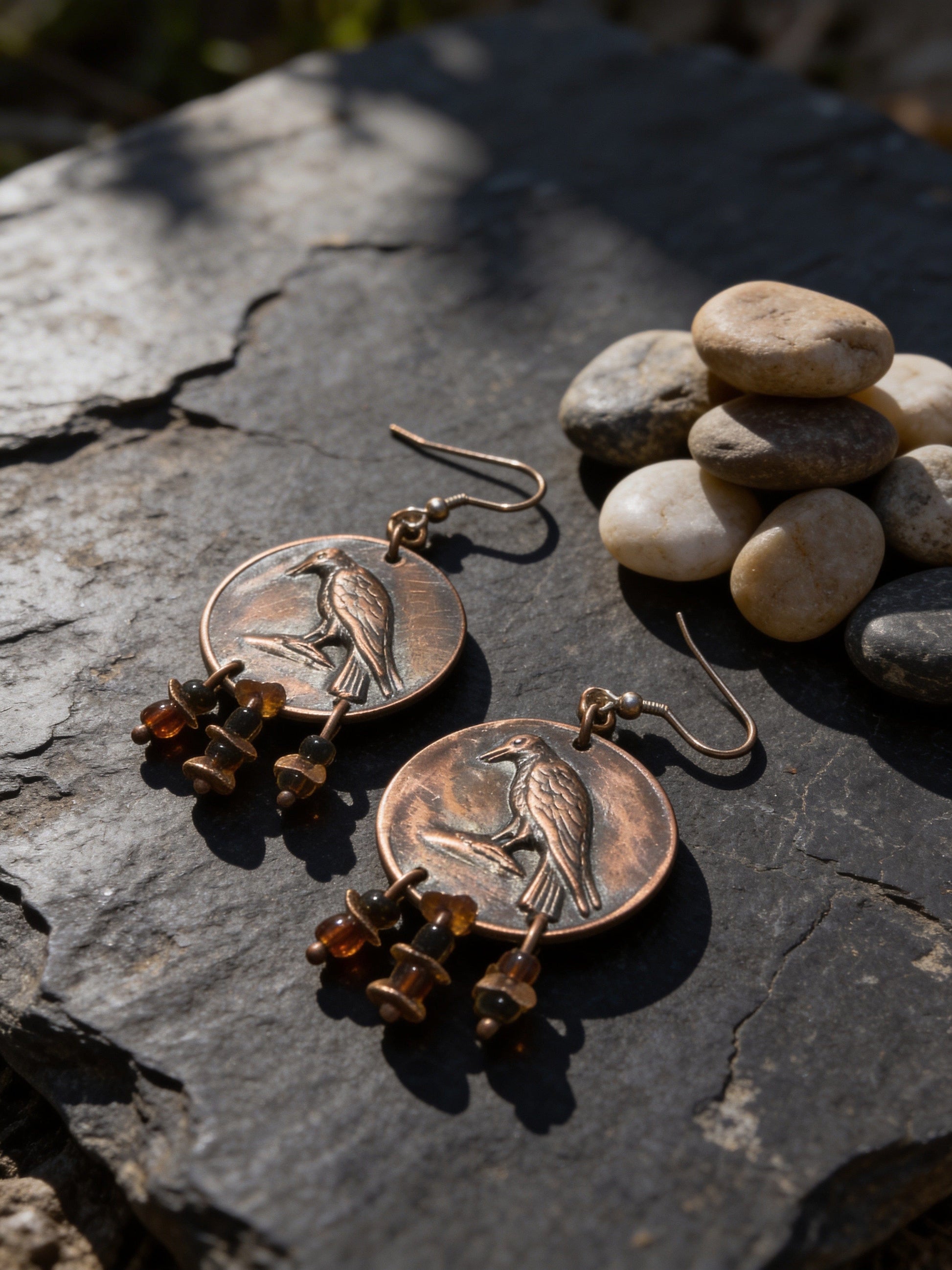 Raven Copper Earrings with Jasper