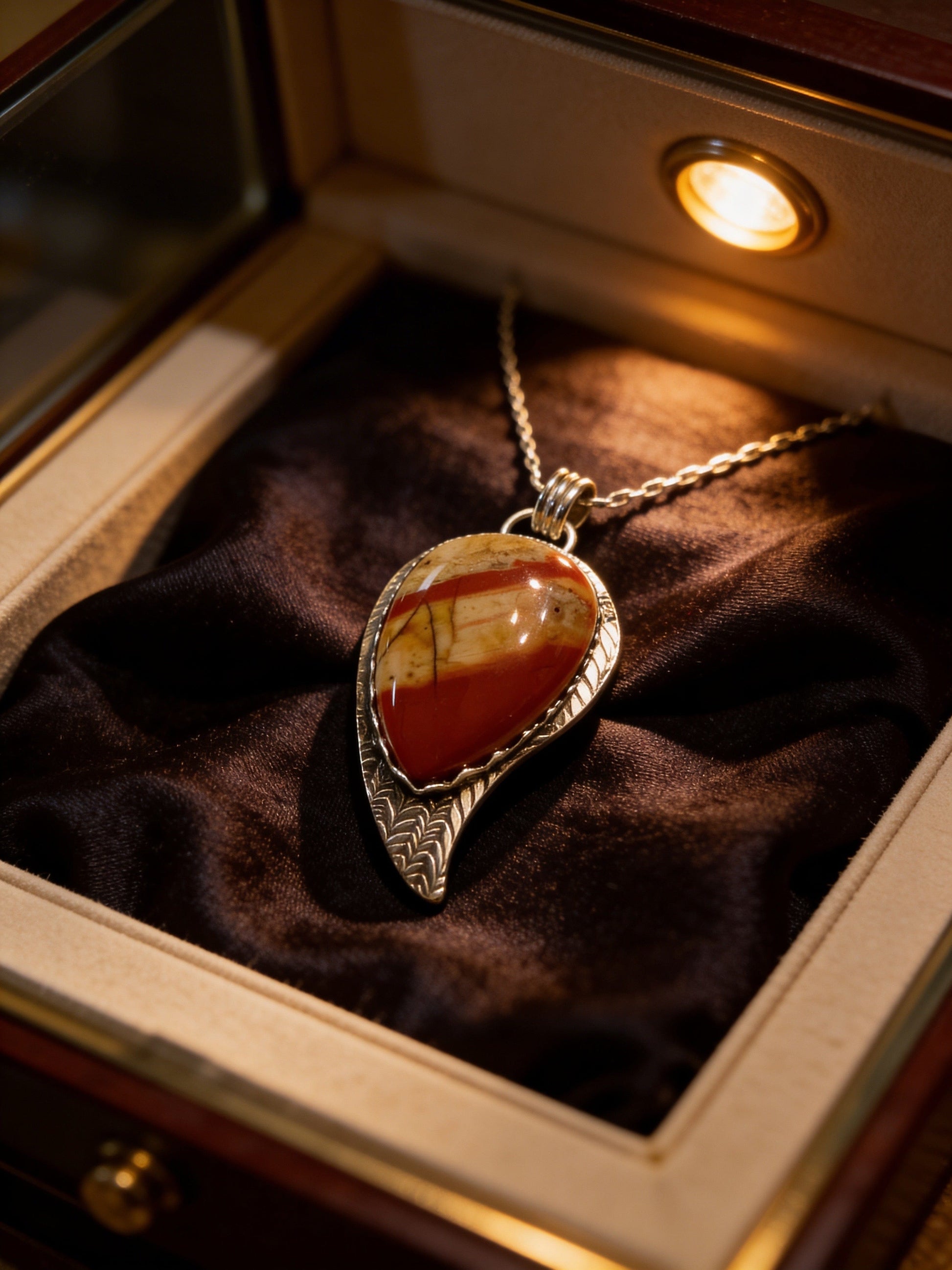 Rooted Flame — Red Jasper Silver Pendant