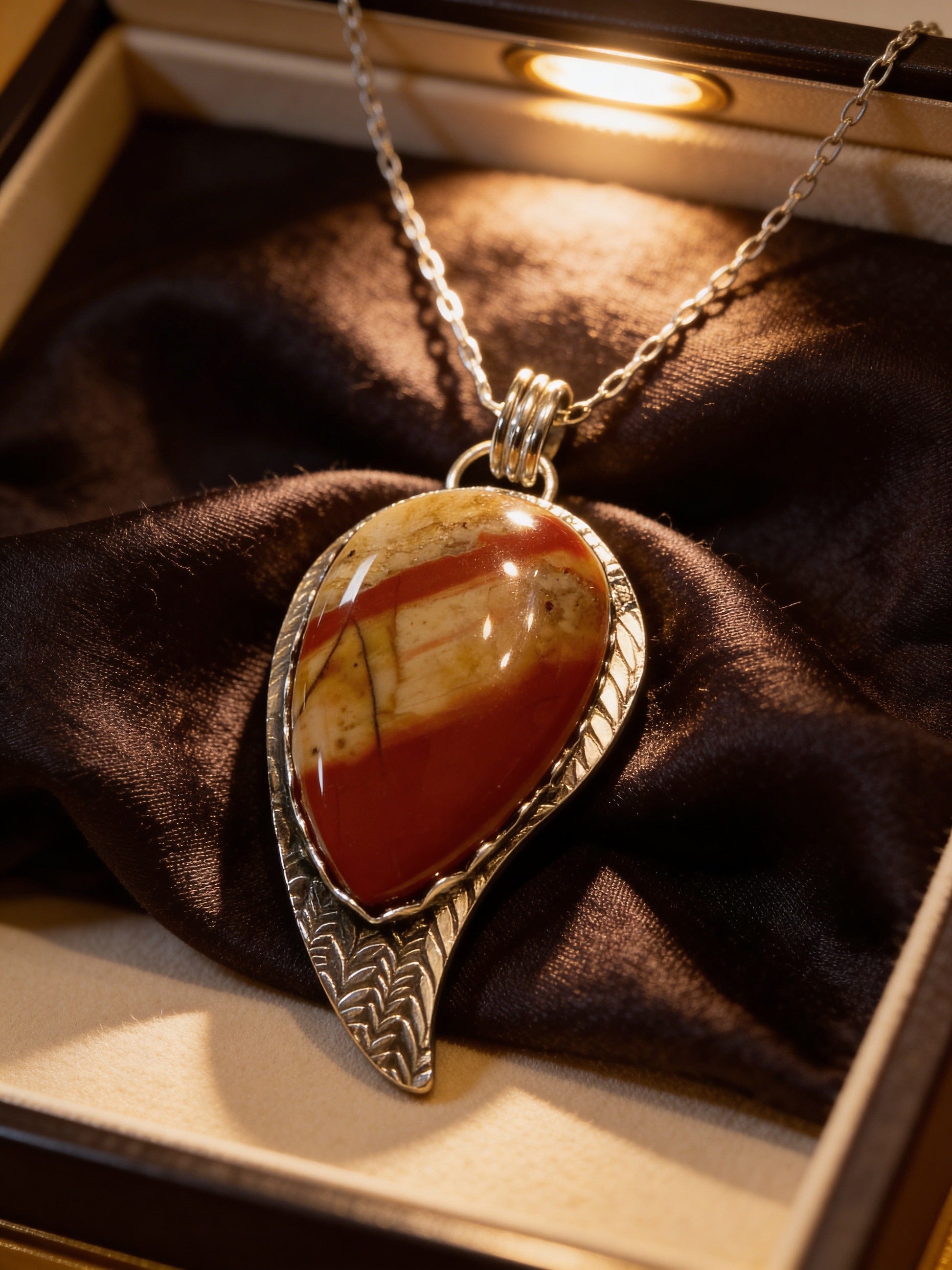 Rooted Flame — Red Jasper Silver Pendant