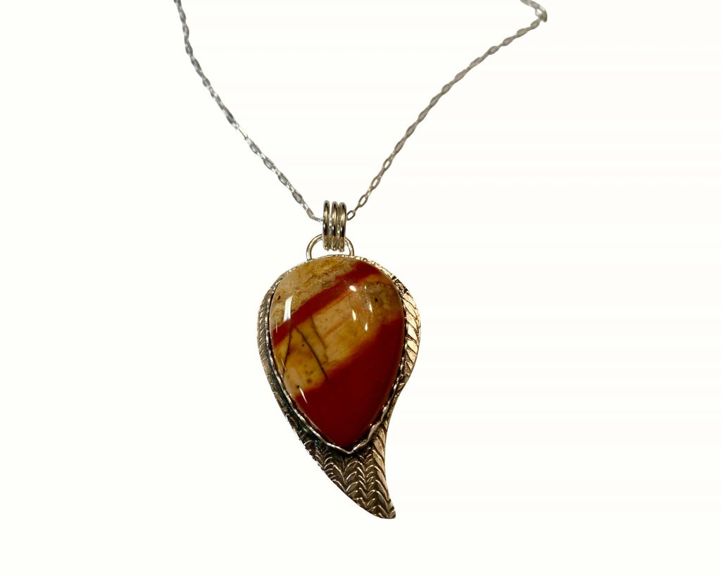 Rooted Flame — Red Jasper Silver Pendant