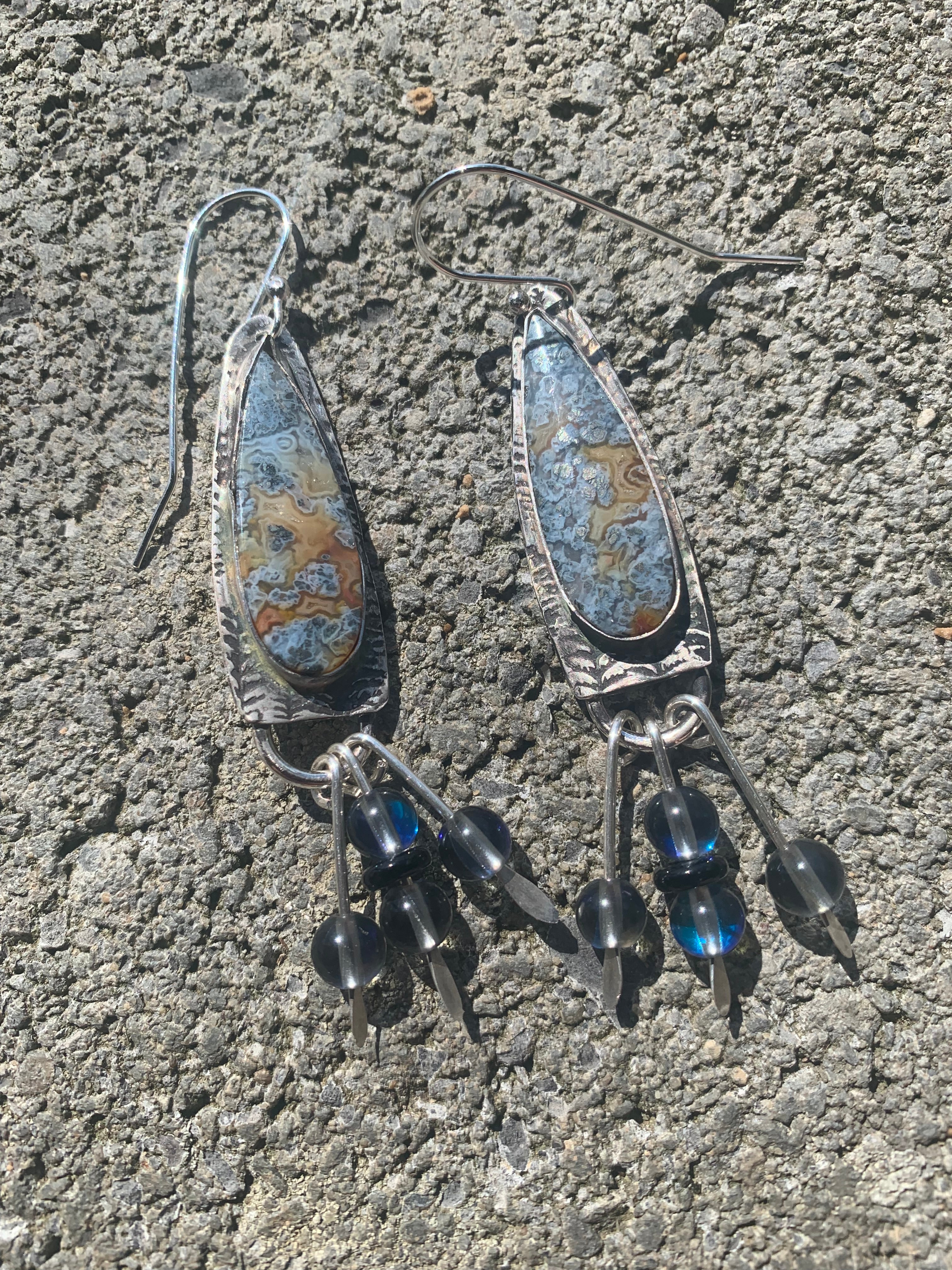 'Blue Forest' Red Marcasite Silver Earrings