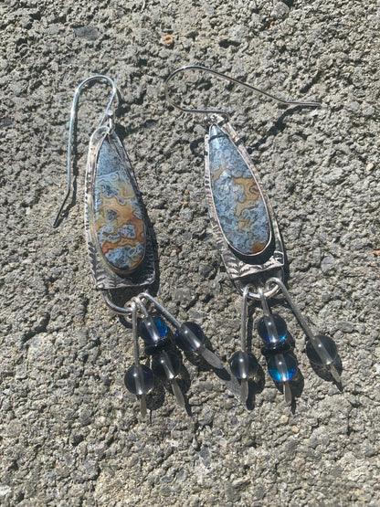 'Blue Forest' Red Marcasite Silver Earrings