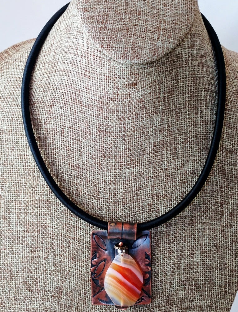 Red Striped Agate in Copper Wellness Jewelry