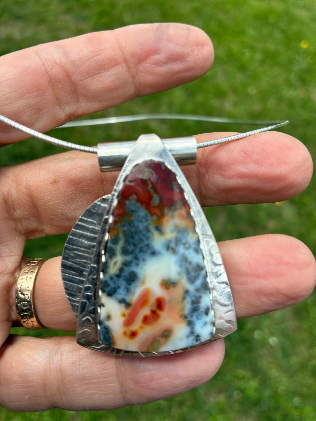 'Fire Beneath the Surface'  Red Marcasite Pendant
