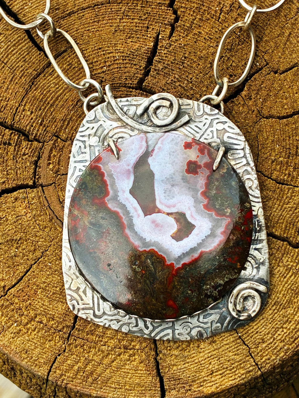 Rift in the Earth Moroccan Seam Agate necklace handcrafted in sterling silver with handmade silver chain by Christine Keller