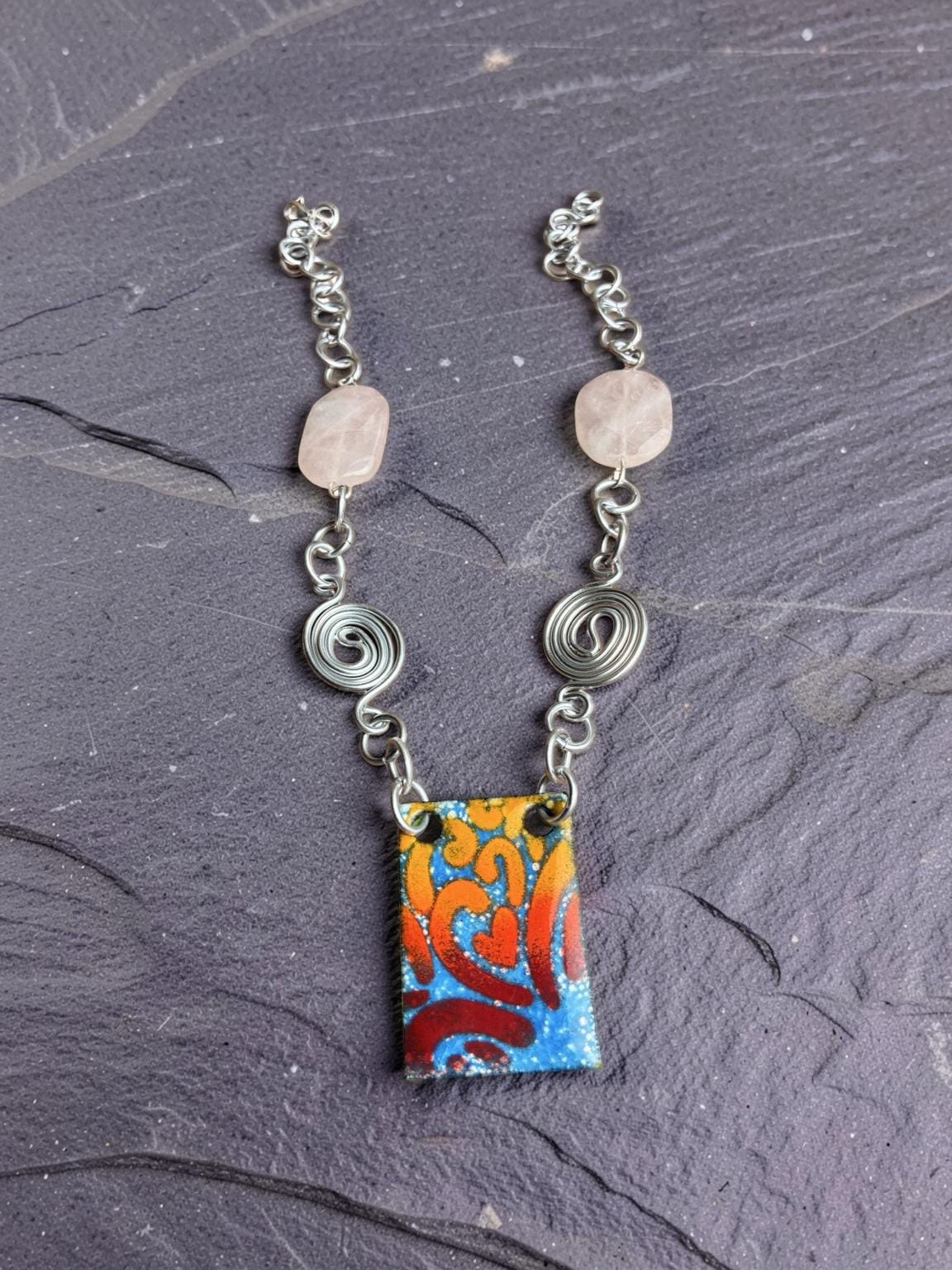 'Vibes of Love' Rose Quartz Enamel Pendant