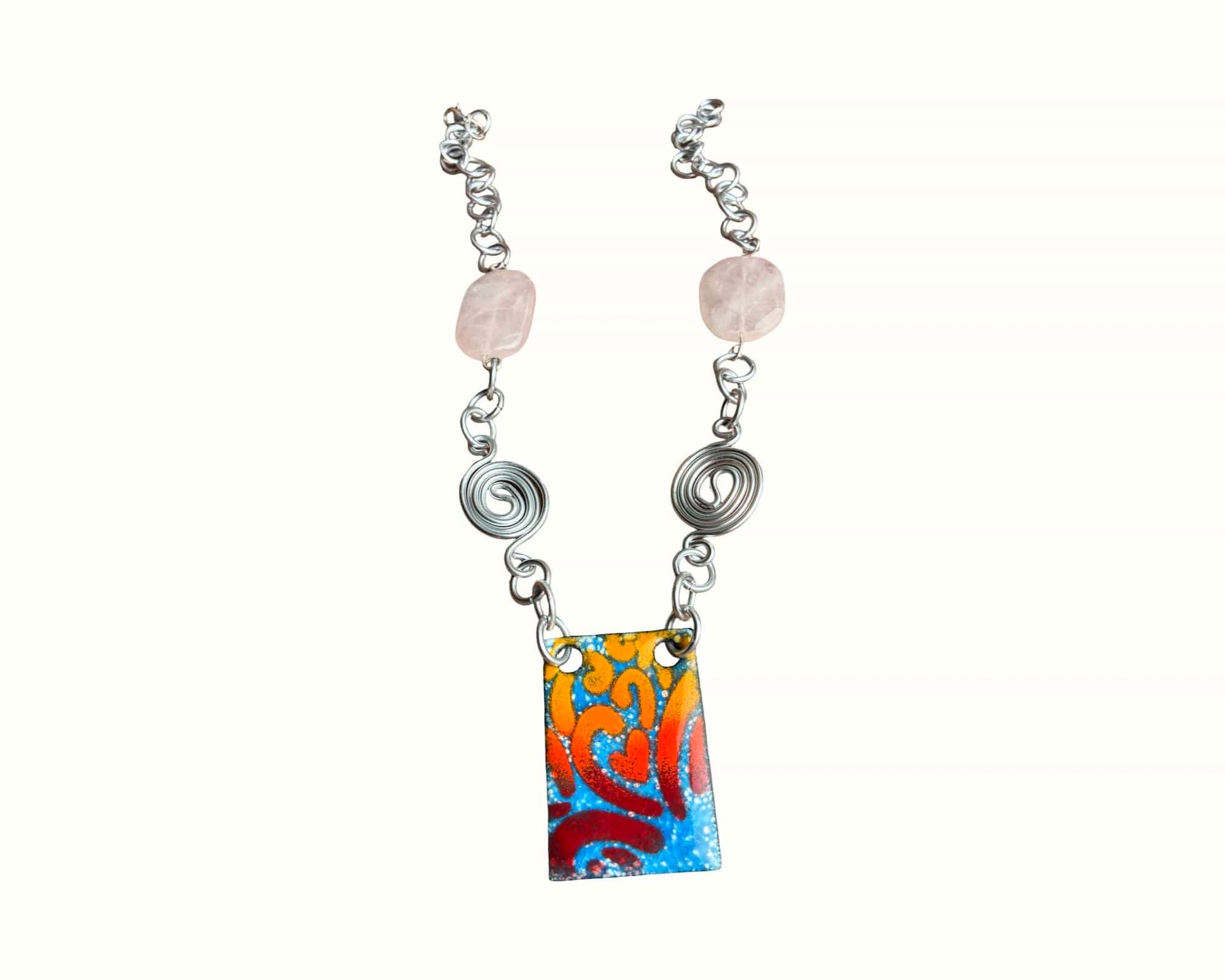 'Vibes of Love' Rose Quartz Enamel Pendant
