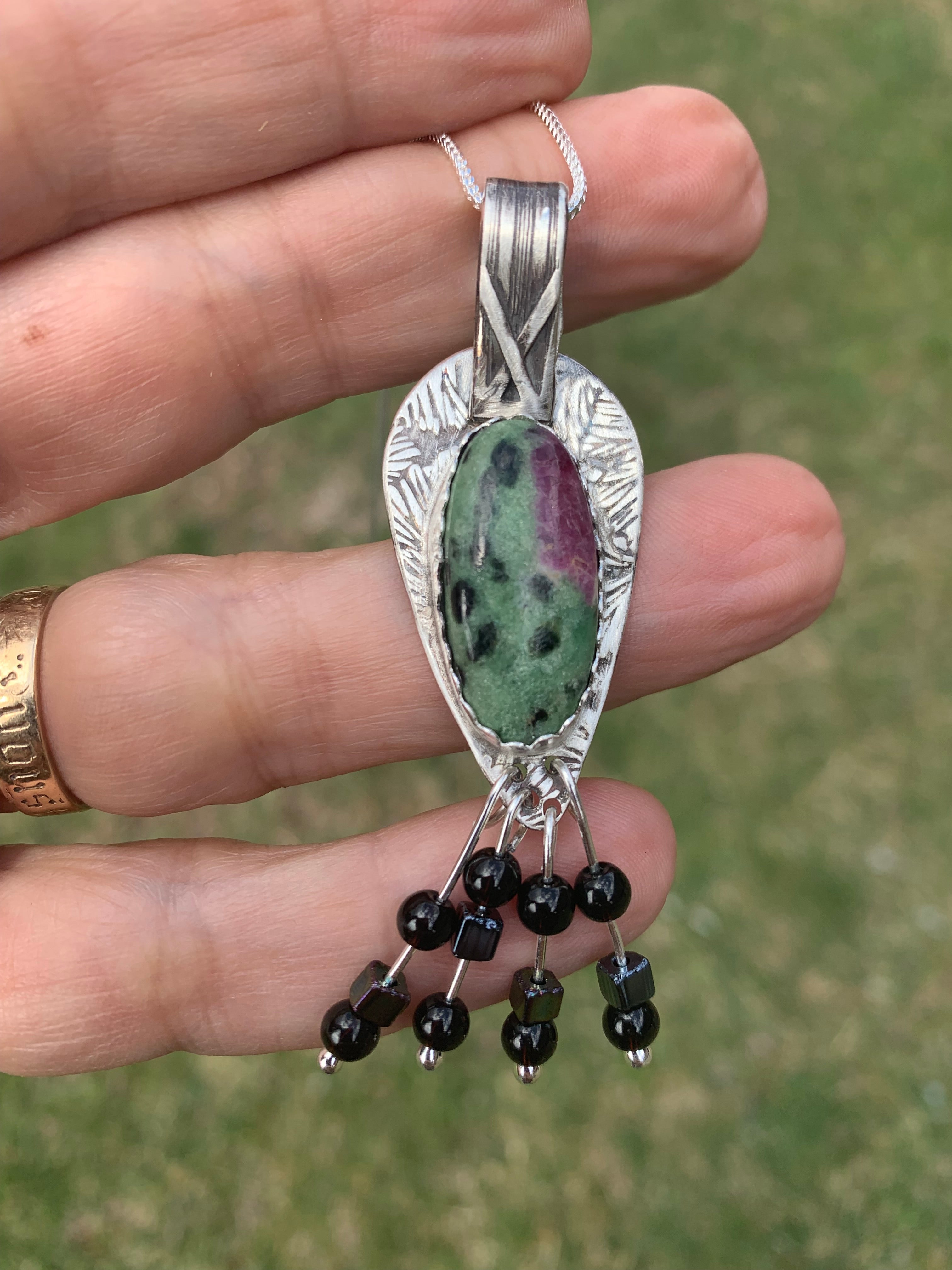 'Surprise' Ruby Zoisite Silver Pendant