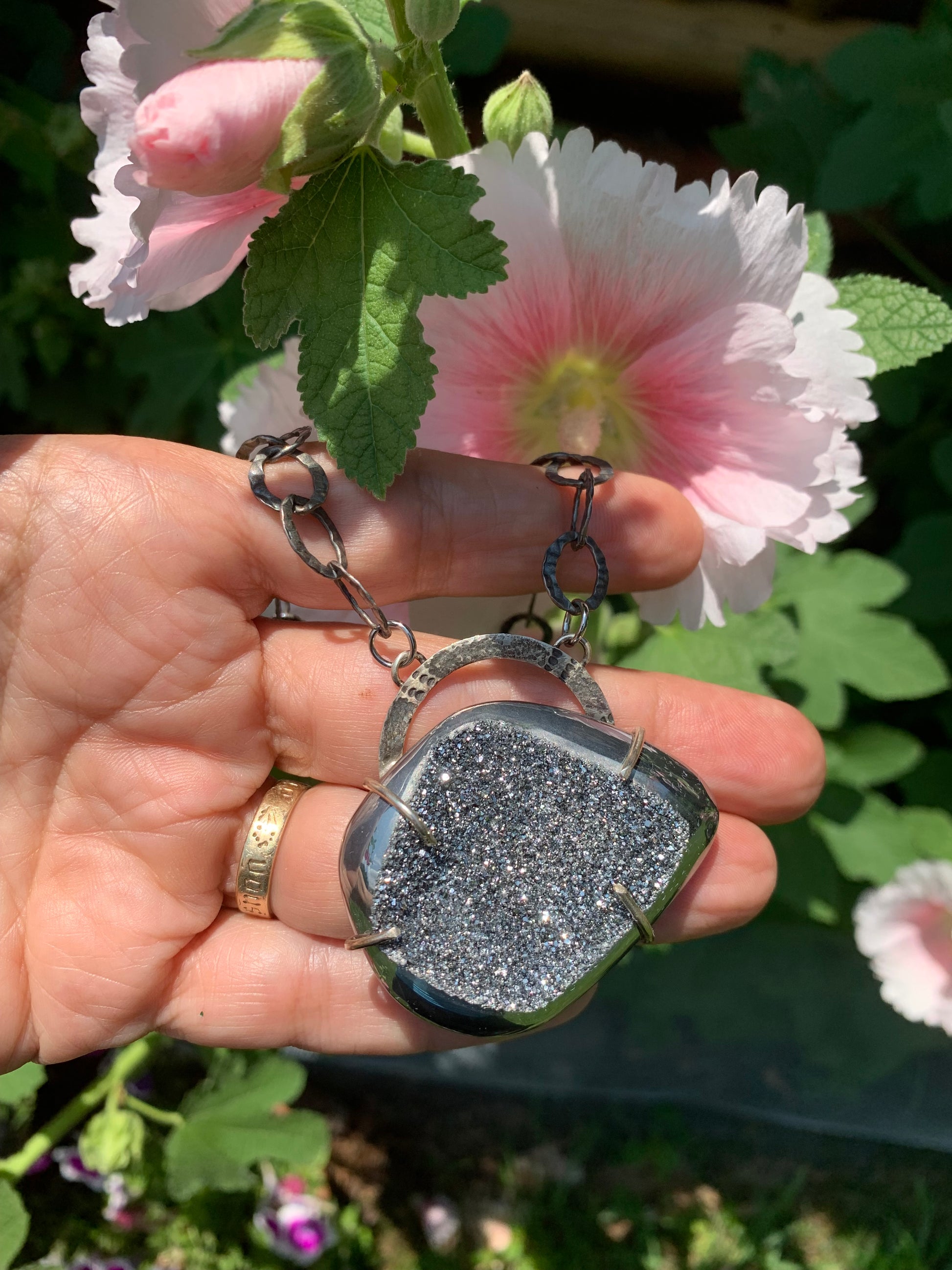 'Soul Shine' Silver Agate Druzy Sterling Pendant
