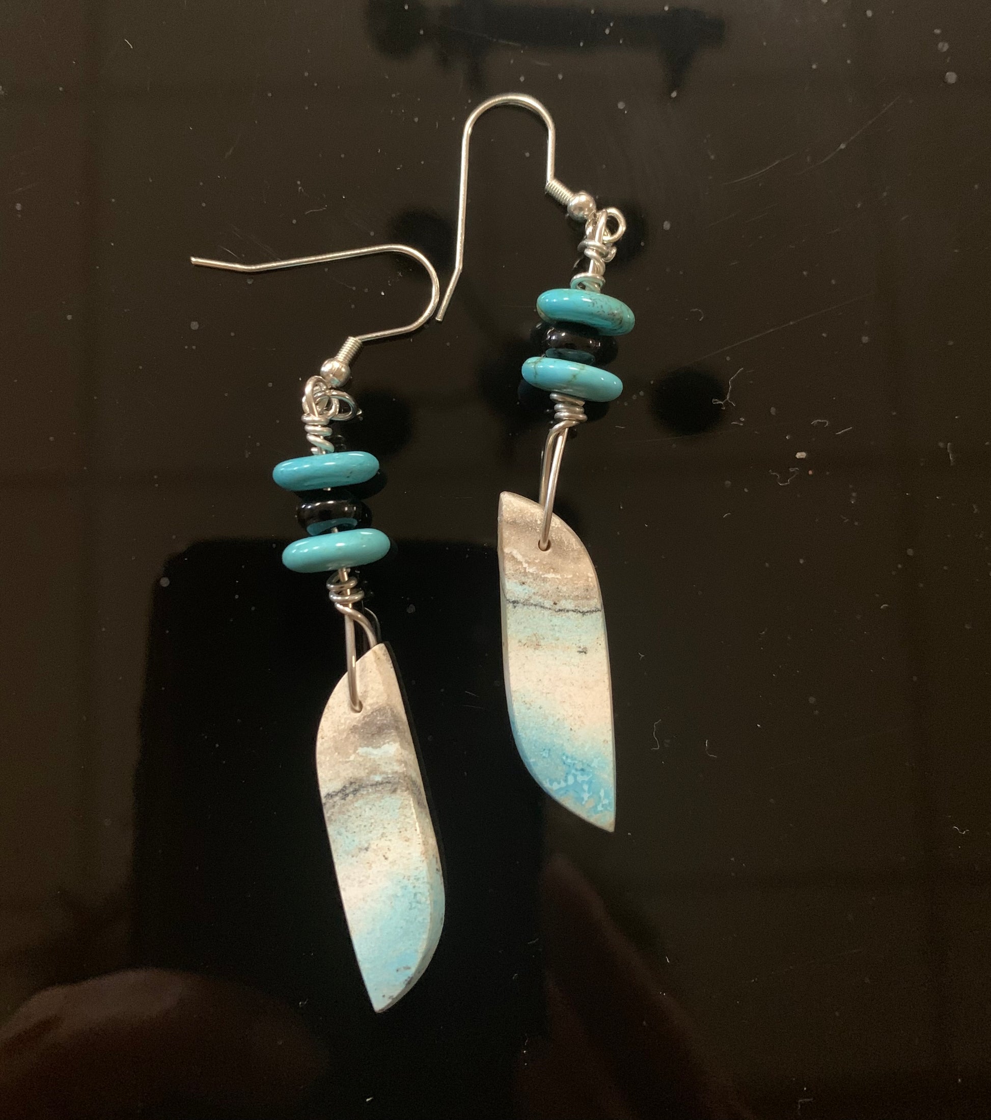 'Blue Hues' Sea Sediment Jasper Silver Earrings