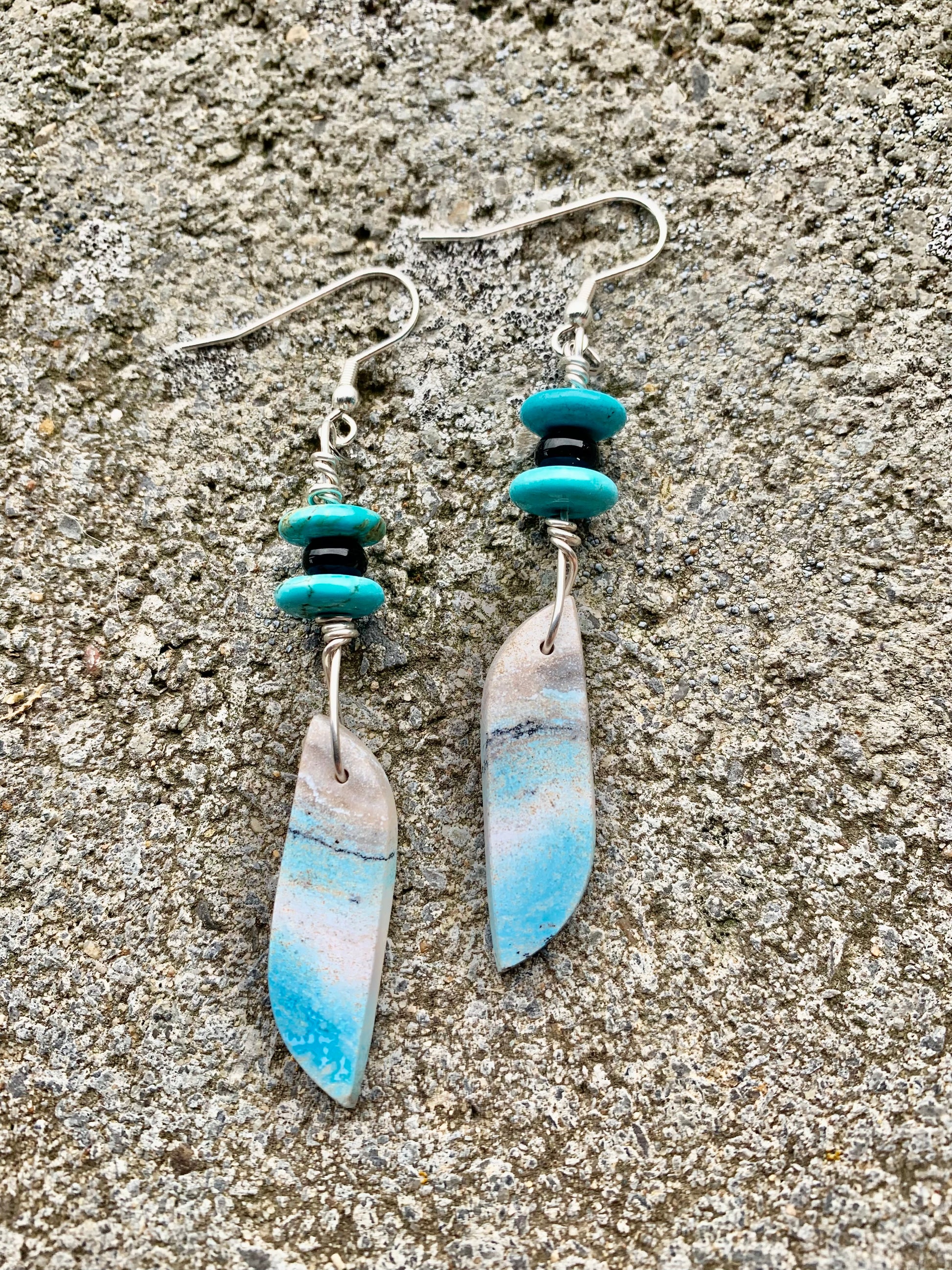 'Blue Hues' Sea Sediment Jasper Silver Earrings