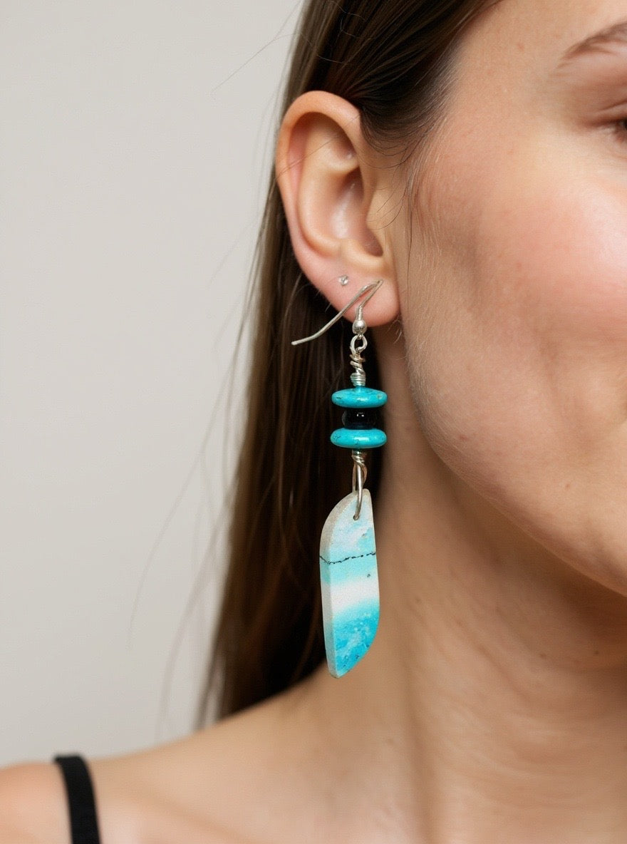 'Blue Hues' Sea Sediment Jasper Silver Earrings