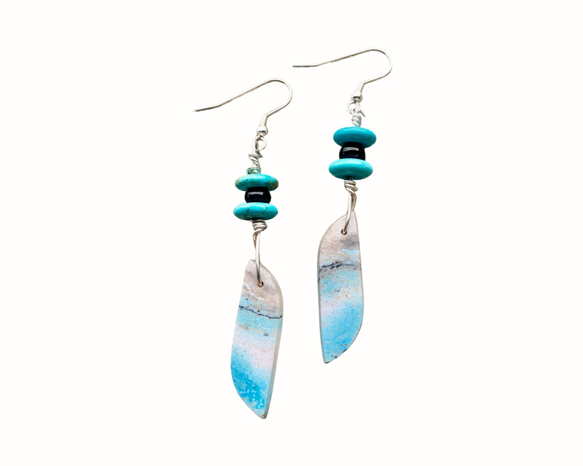 'Blue Hues' Sea Sediment Jasper Silver Earrings