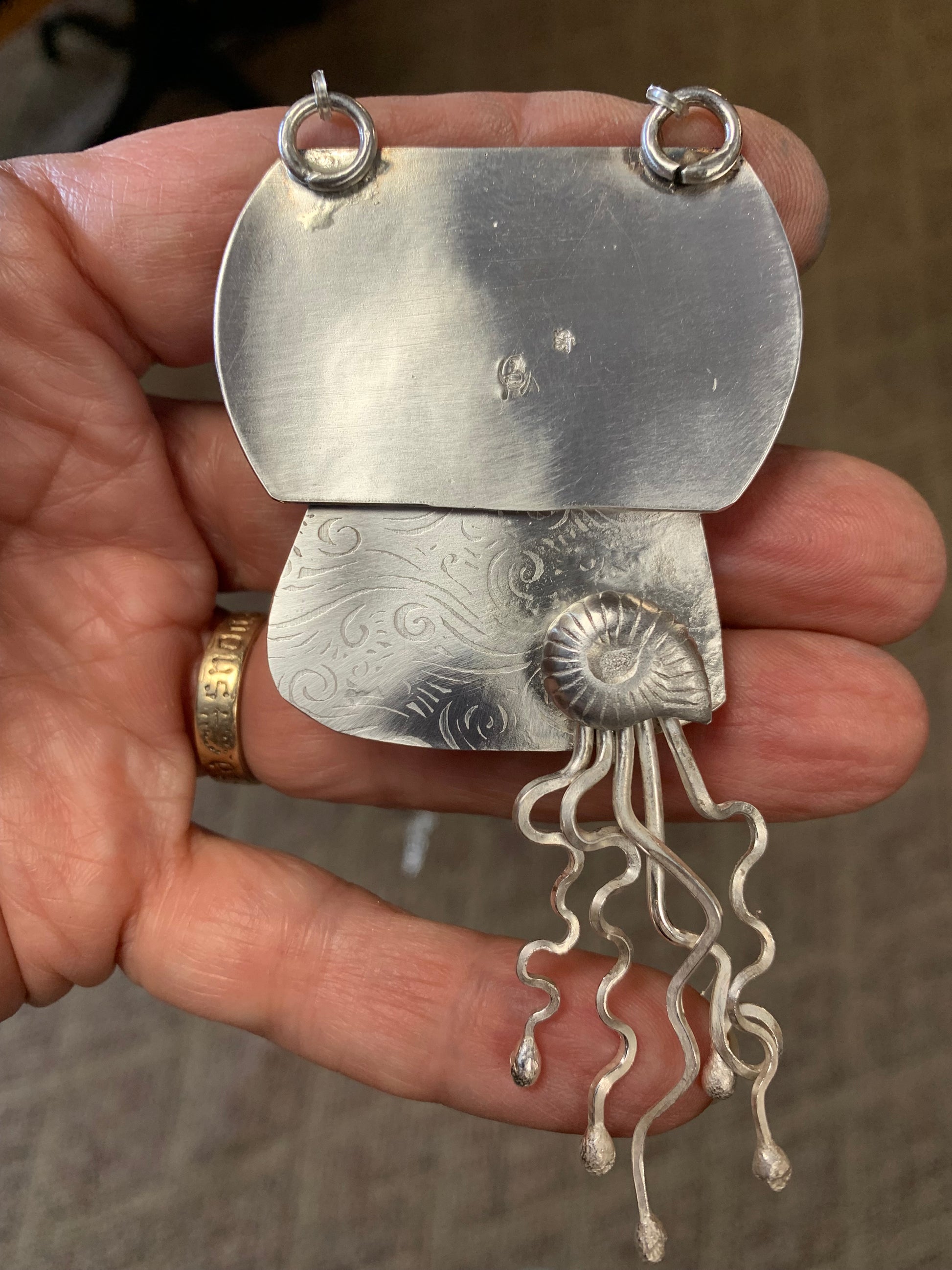 'Serenity' Blue Wood Opal Silver Pendant