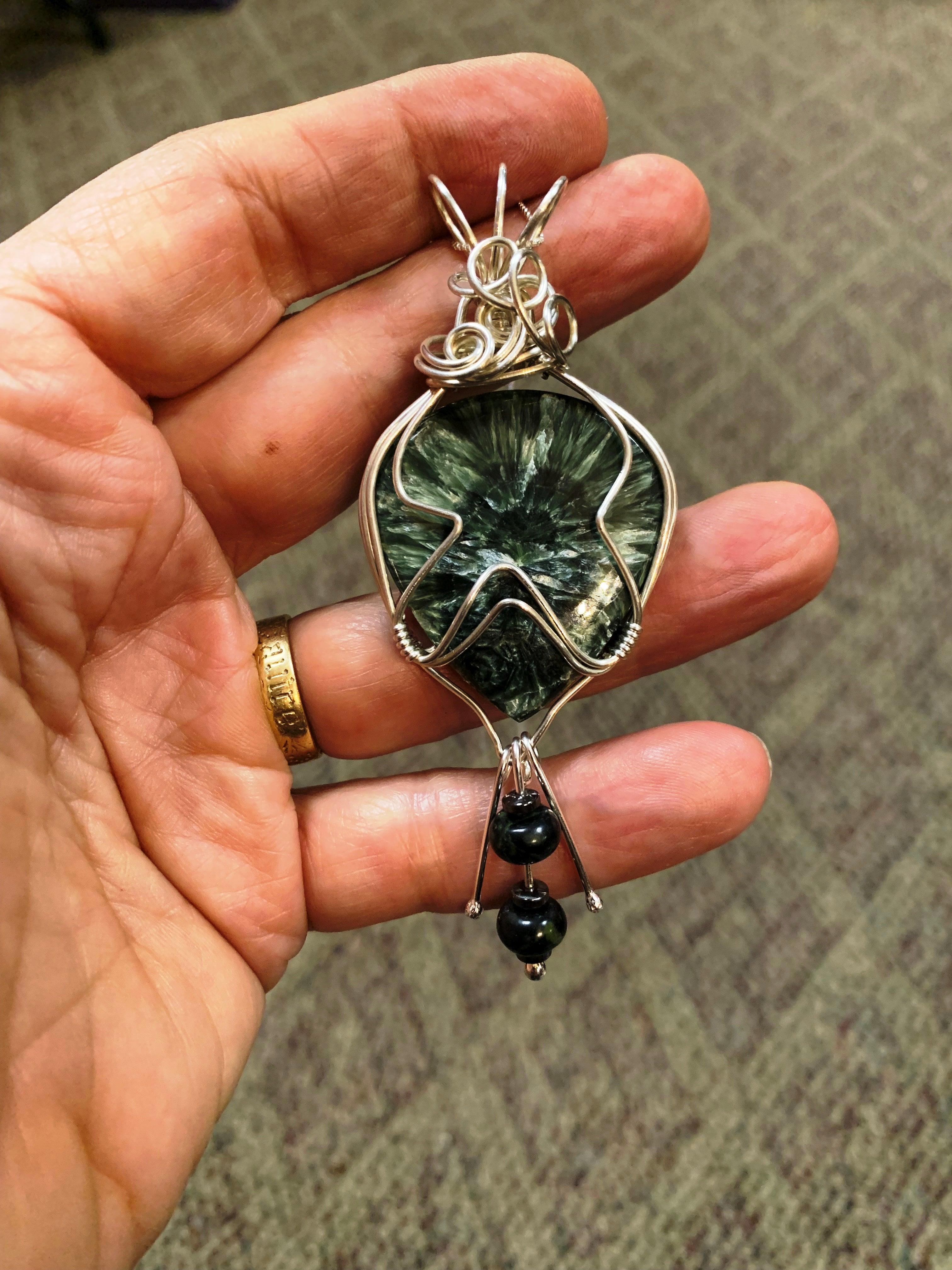 'Angel Wings' Seraphinite Silver Pendant