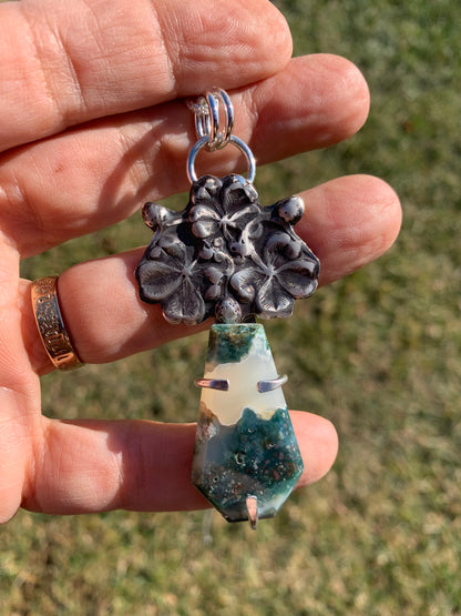 'Shamrocks' Moss Agate Silver Pendant