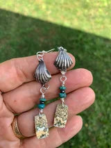 W-   Silver Shell and Ocean Jasper Fine Silver Earrings