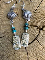 W-   Silver Shell and Ocean Jasper Fine Silver Earrings