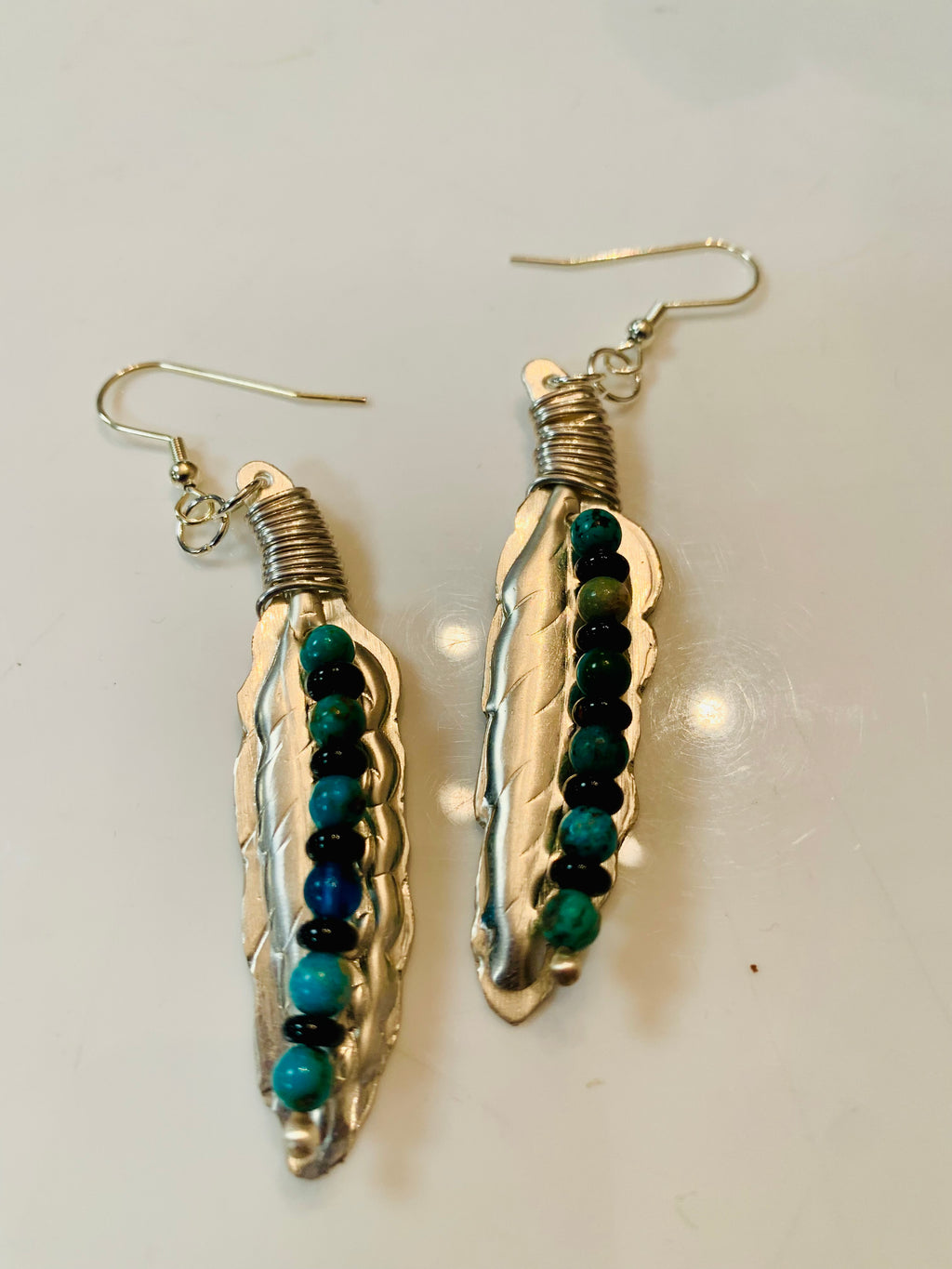 Silver Feathers with Turquoise Earrings