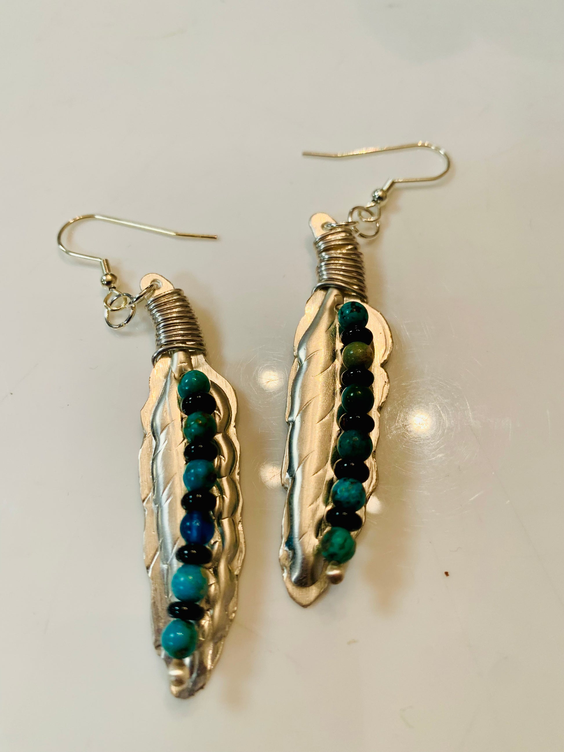 Silver Feathers with Turquoise Earrings