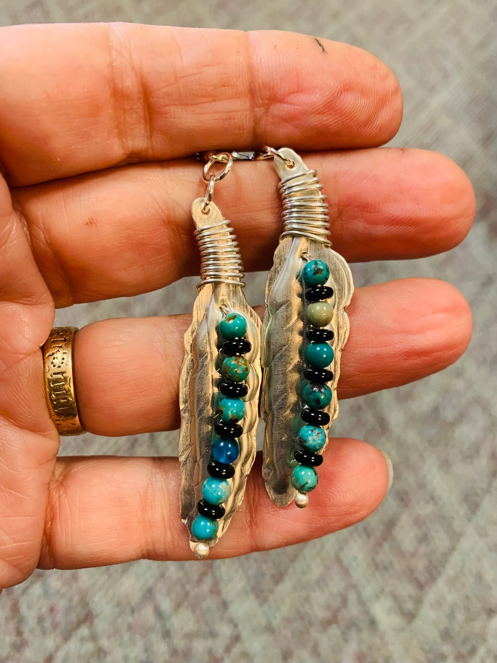 Silver Feathers with Turquoise Earrings