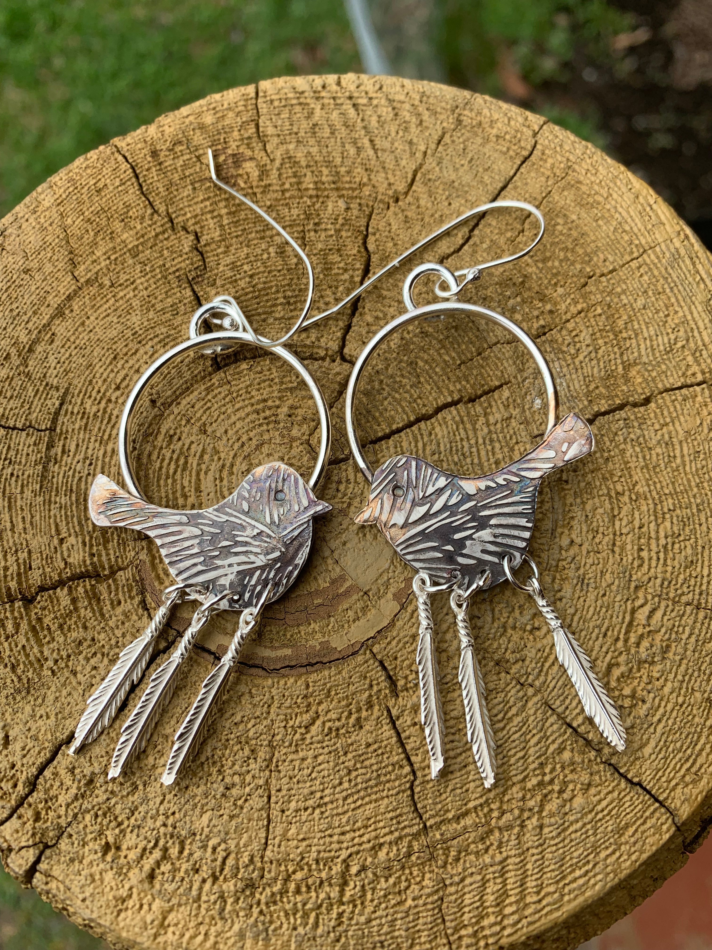 'Birds of a Feather'  Earrings in Fine Silver