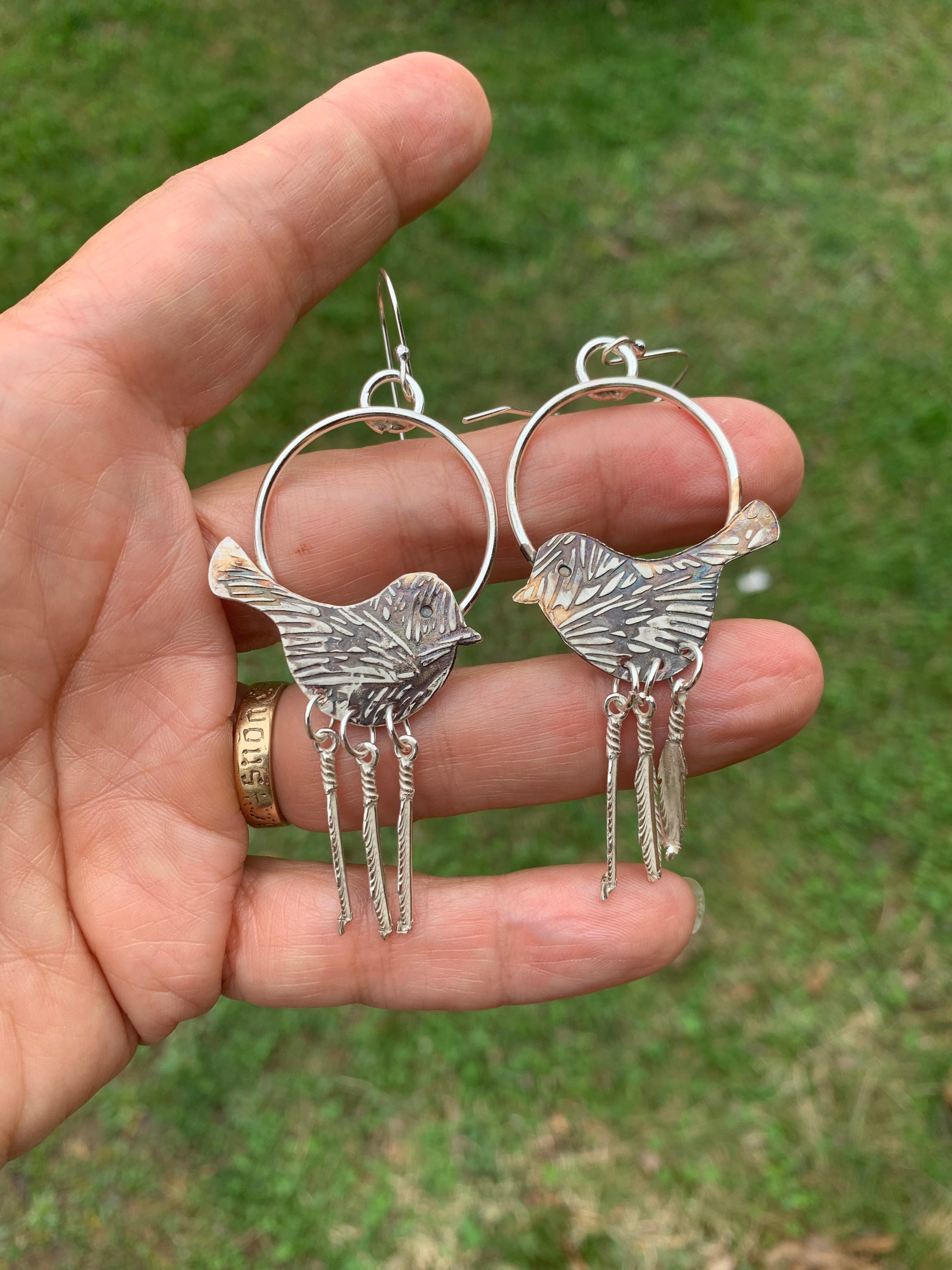 'Birds of a Feather'  Earrings in Fine Silver