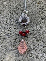 'Silver Rose and Red Jade' Silver Pendant