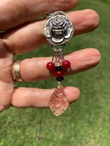 'Silver Rose and Red Jade' Silver Pendant