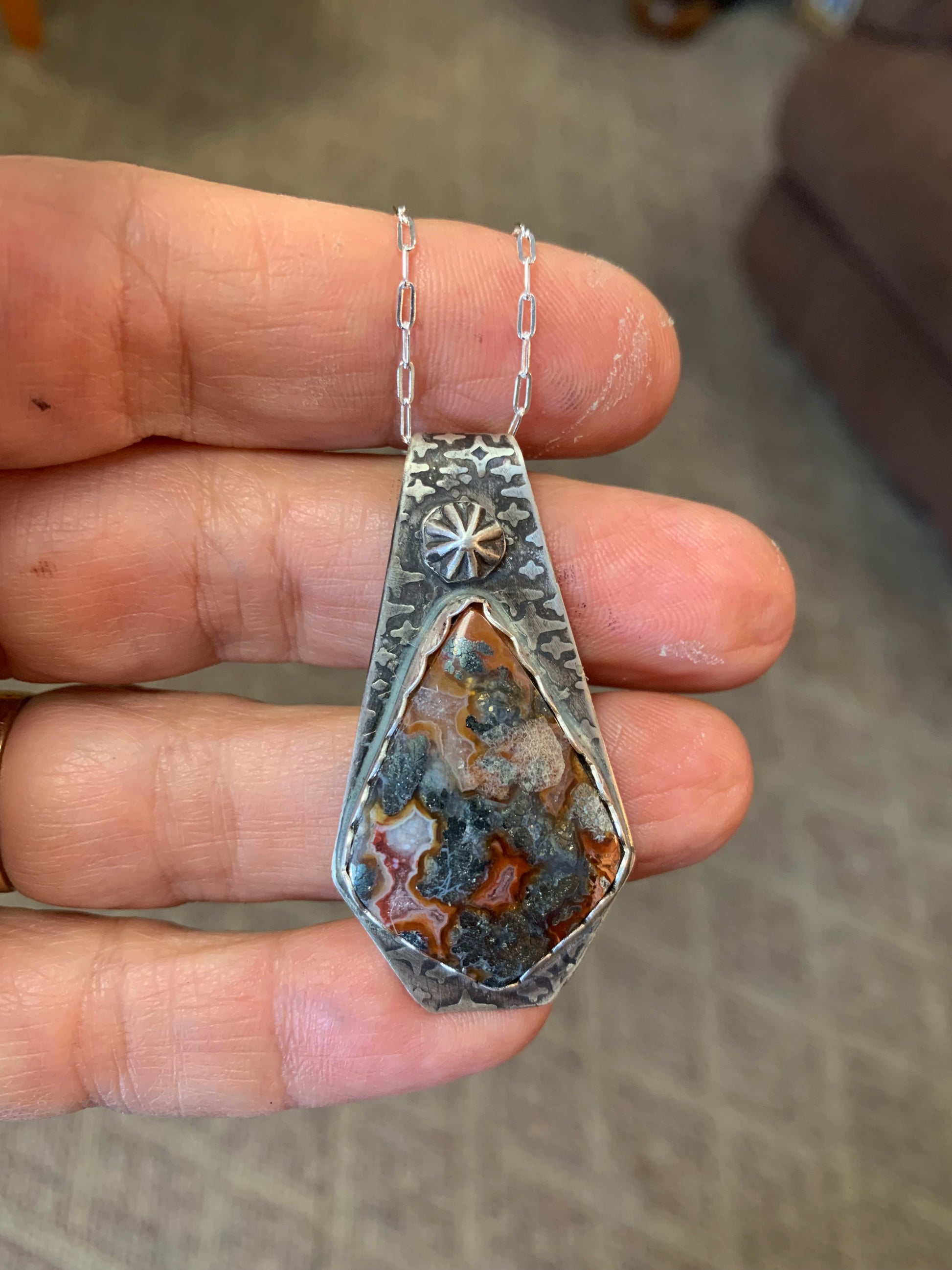 'Silver Flashes' Red Marcasite silver Pendant