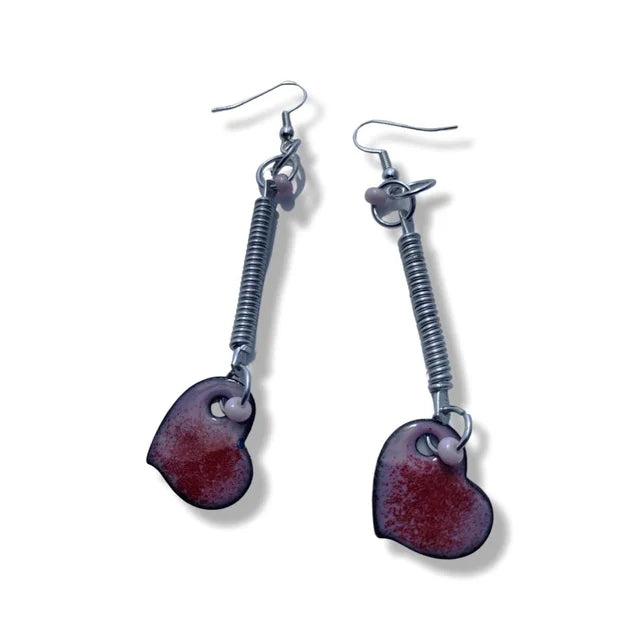 SMALL 'Red Pink Love' Heart Enamel Earrings