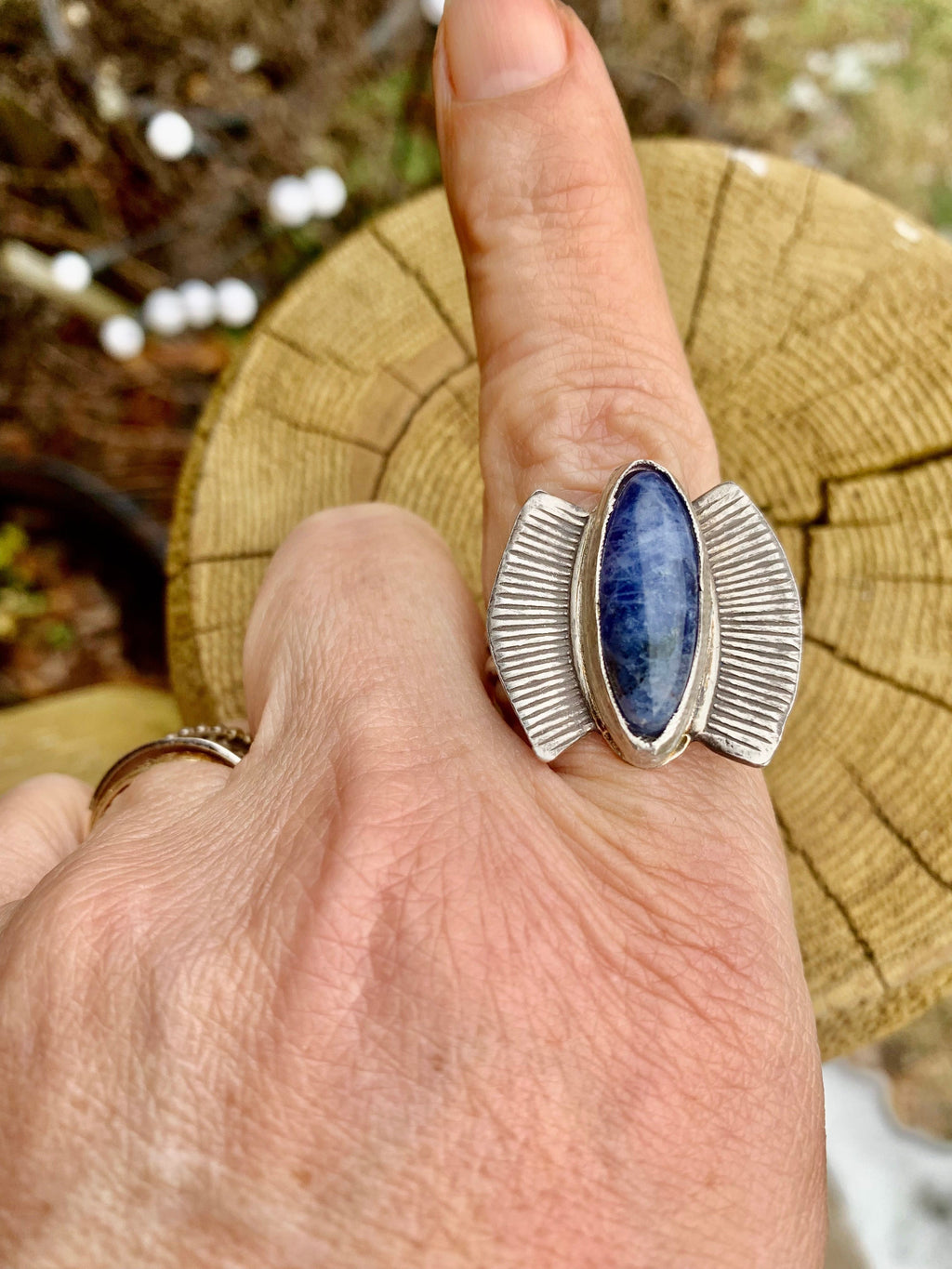 “Quiet Strength” — Sodalite Silver Boho Statement Ring size 9 1/2