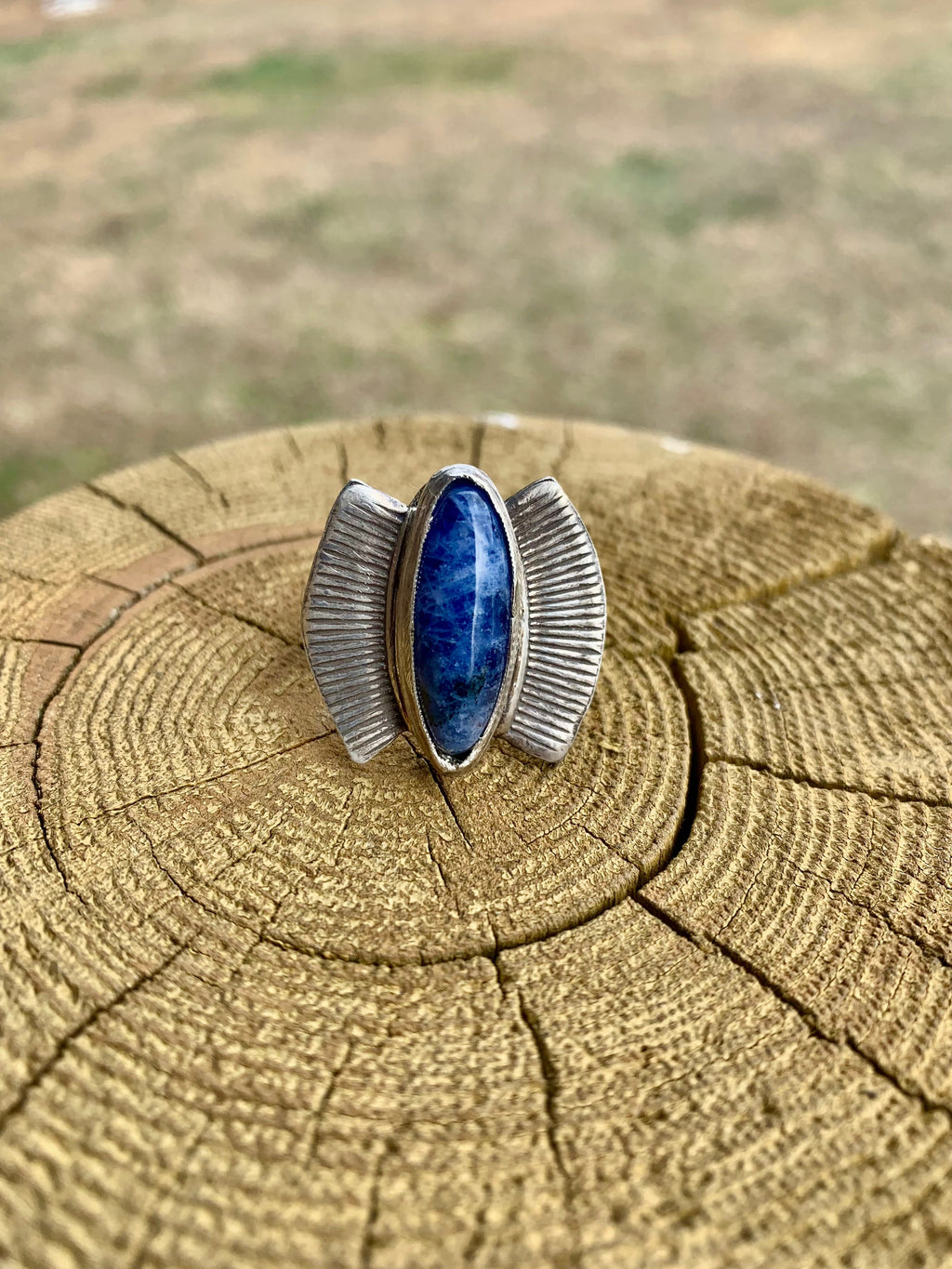 “Quiet Strength” — Sodalite Silver Boho Statement Ring size 9 1/2