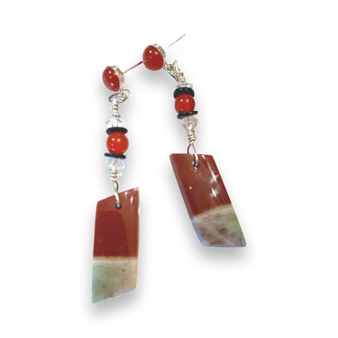 Sonoran Sunrise earrings with red and green stone pendants.