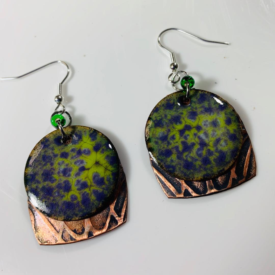 'Soothing Thoughts' Purple and Green Enamel Earrings