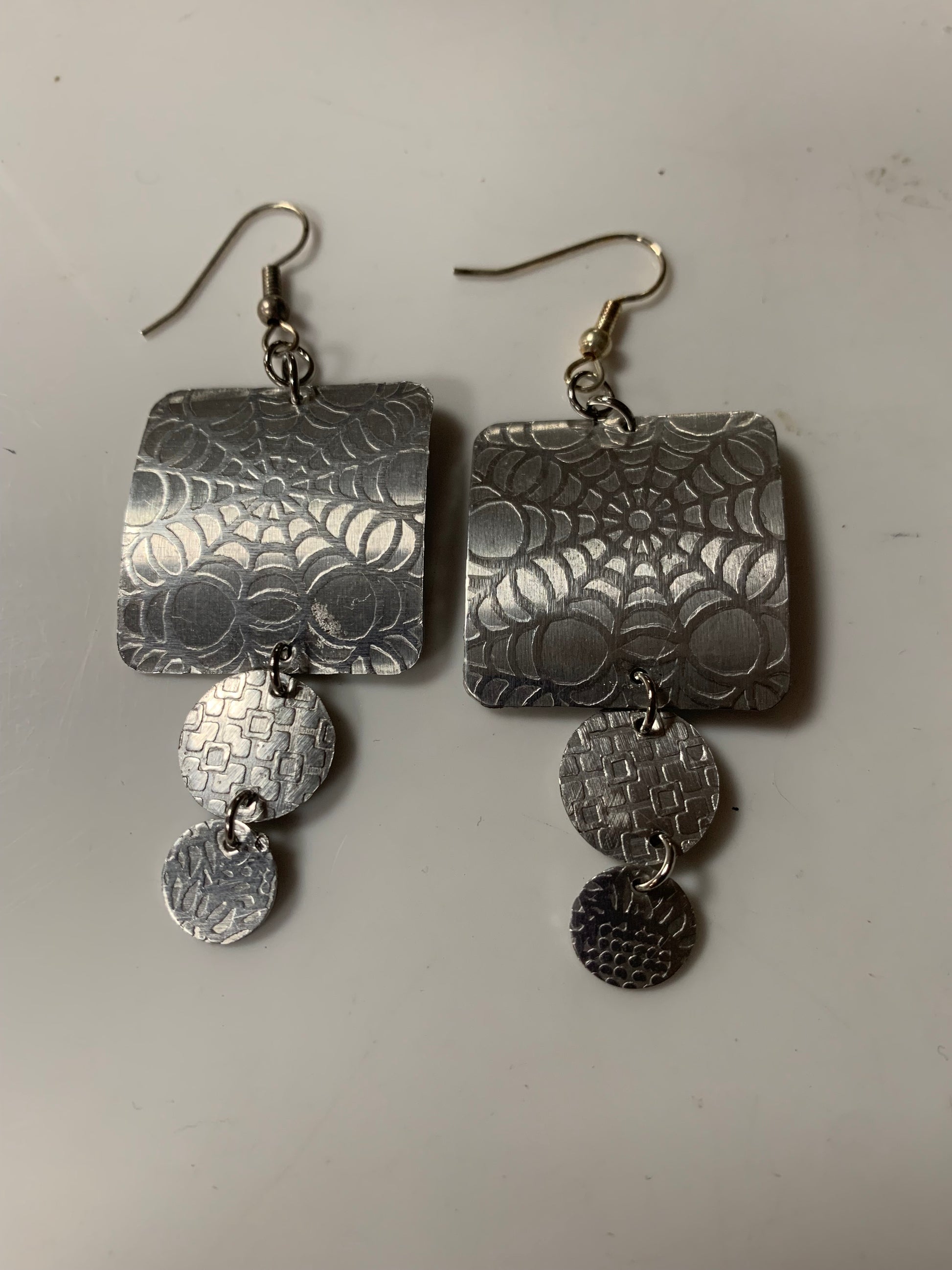 Spider Web and Circles Aluminum Earrings