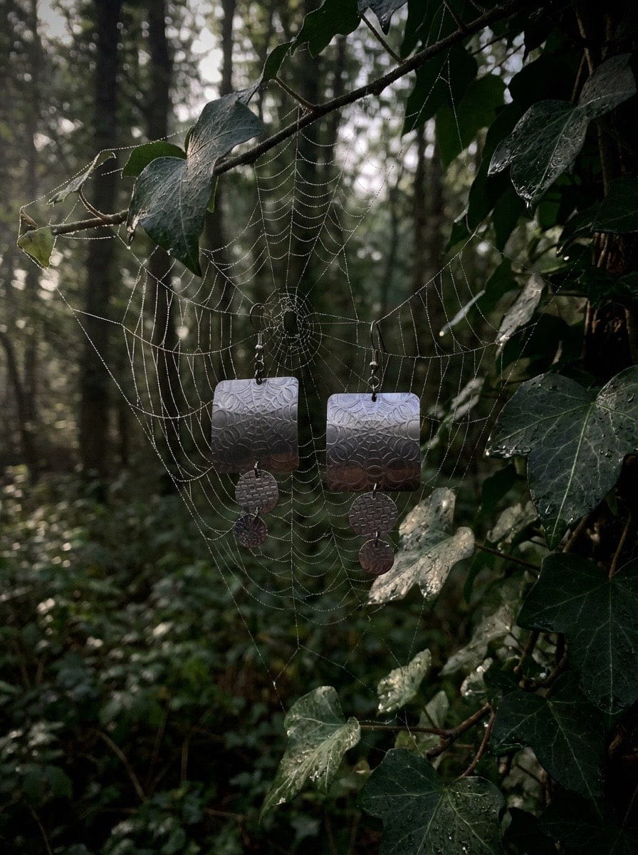 Web of Light – Textured Aluminum Statement Earrings