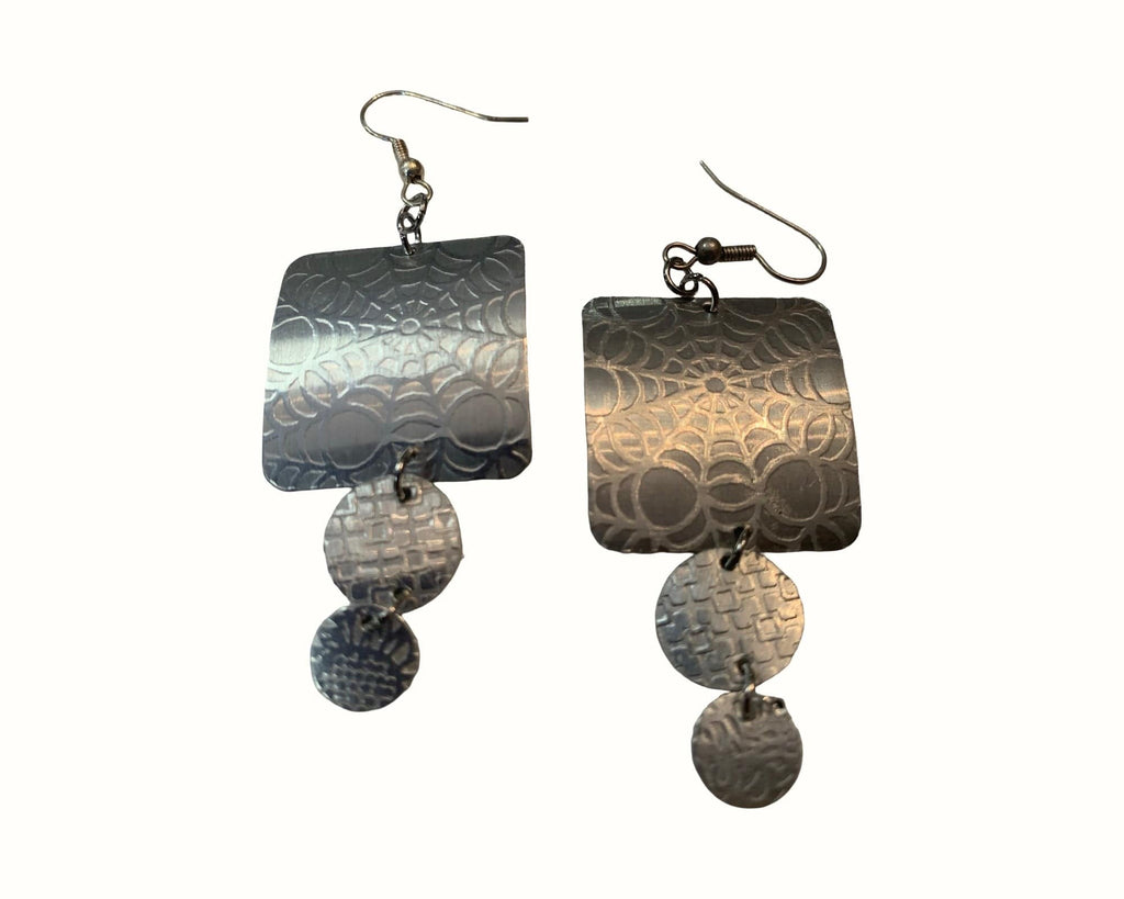 Web of Light – Textured Aluminum Statement Earrings