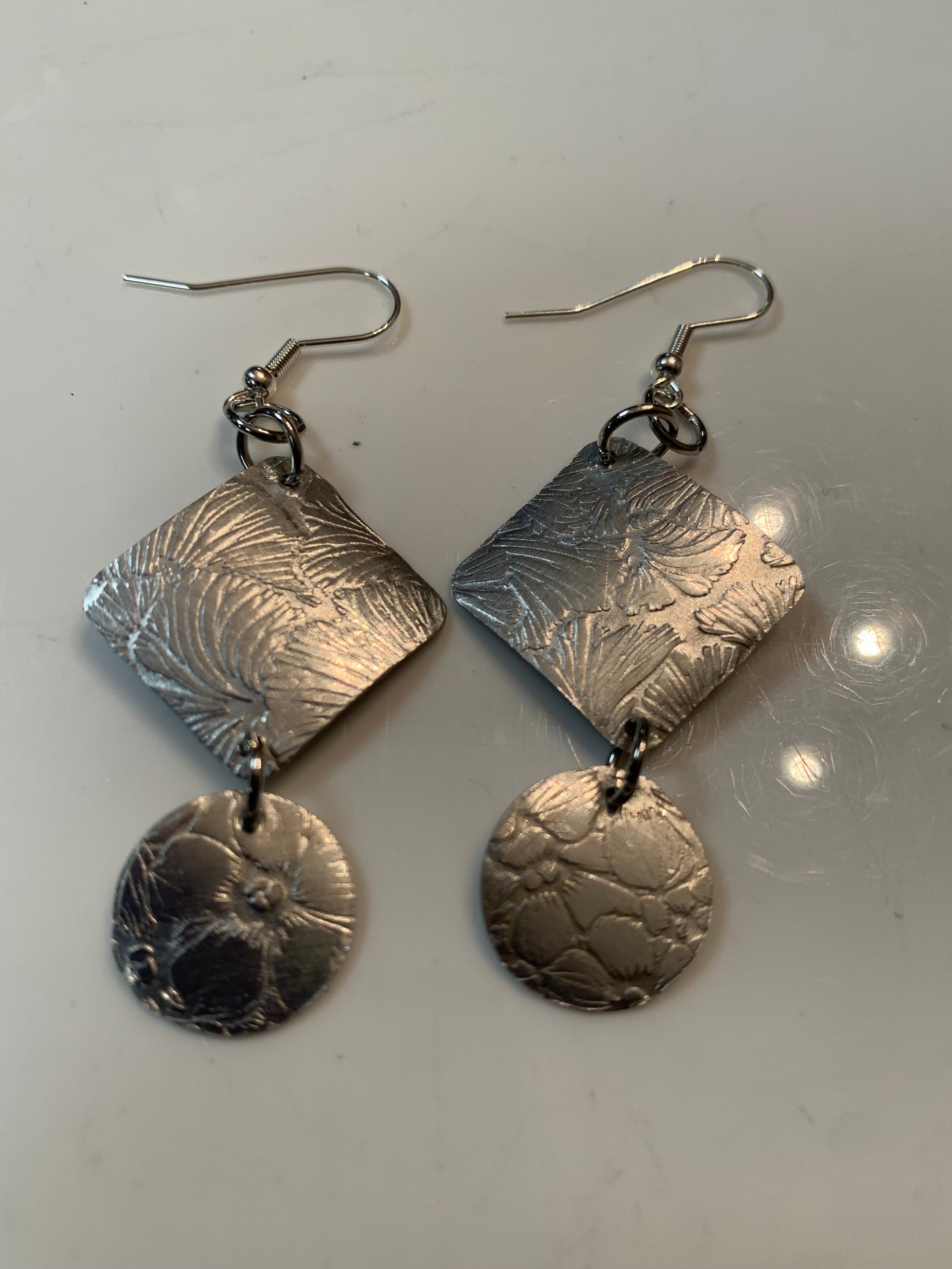 Square and Circle Flower Aluminum Earrings