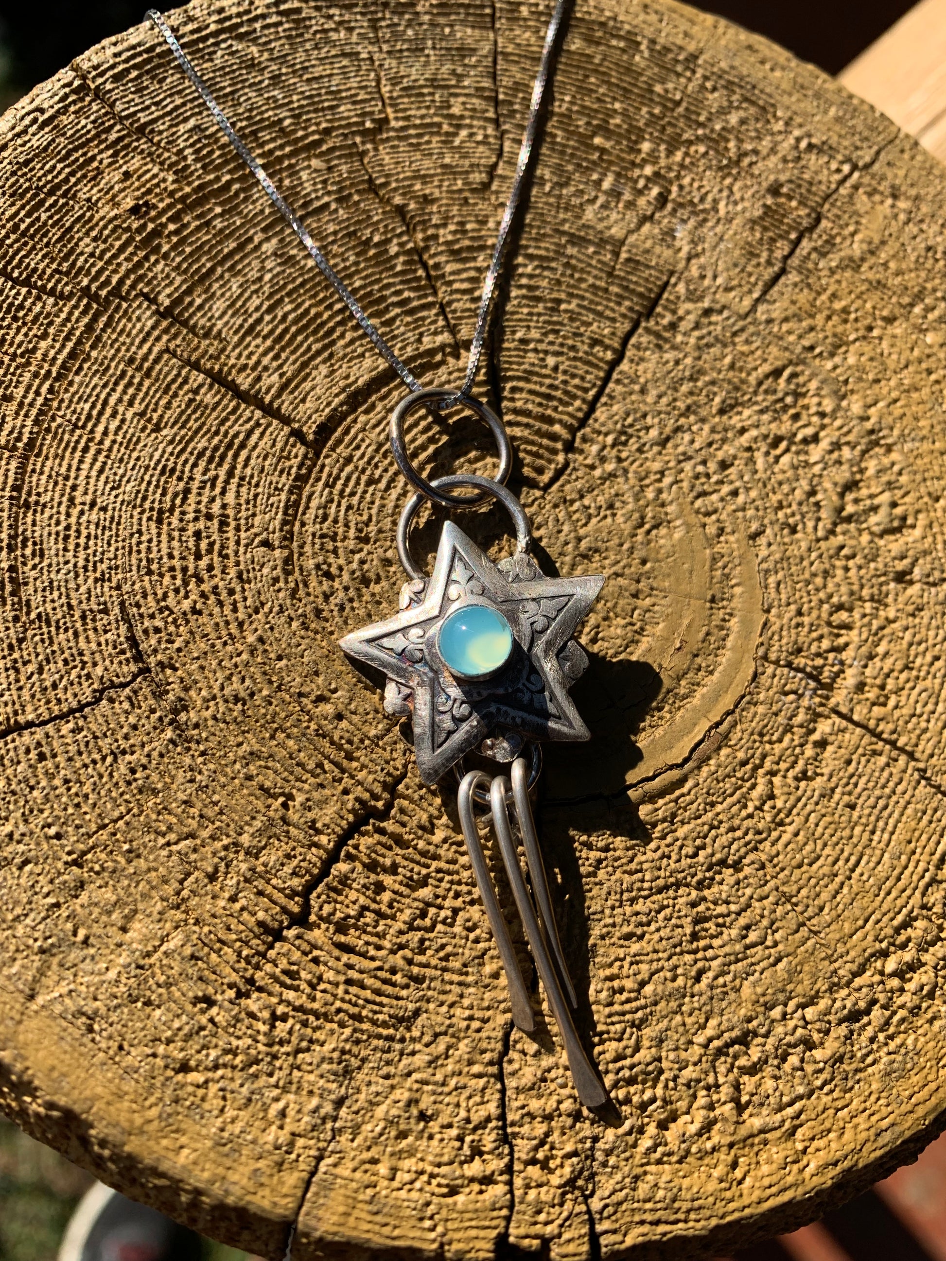'Sky Blue Star' Chalcedony Silver Pendant